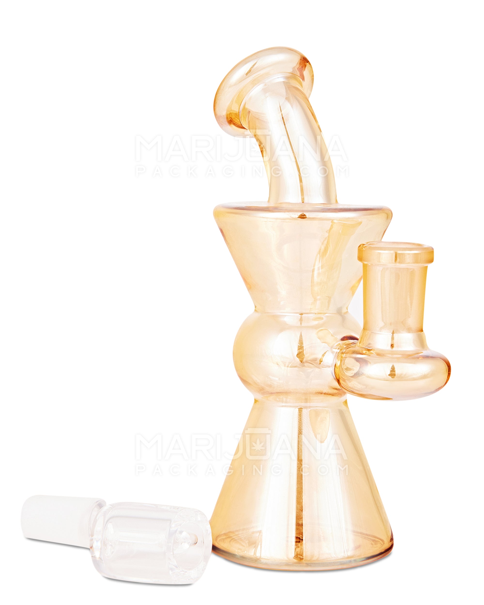 Bent Neck Hourglass Glass Dab Rig | 6in Tall - 14mm Banger - Amber - 2