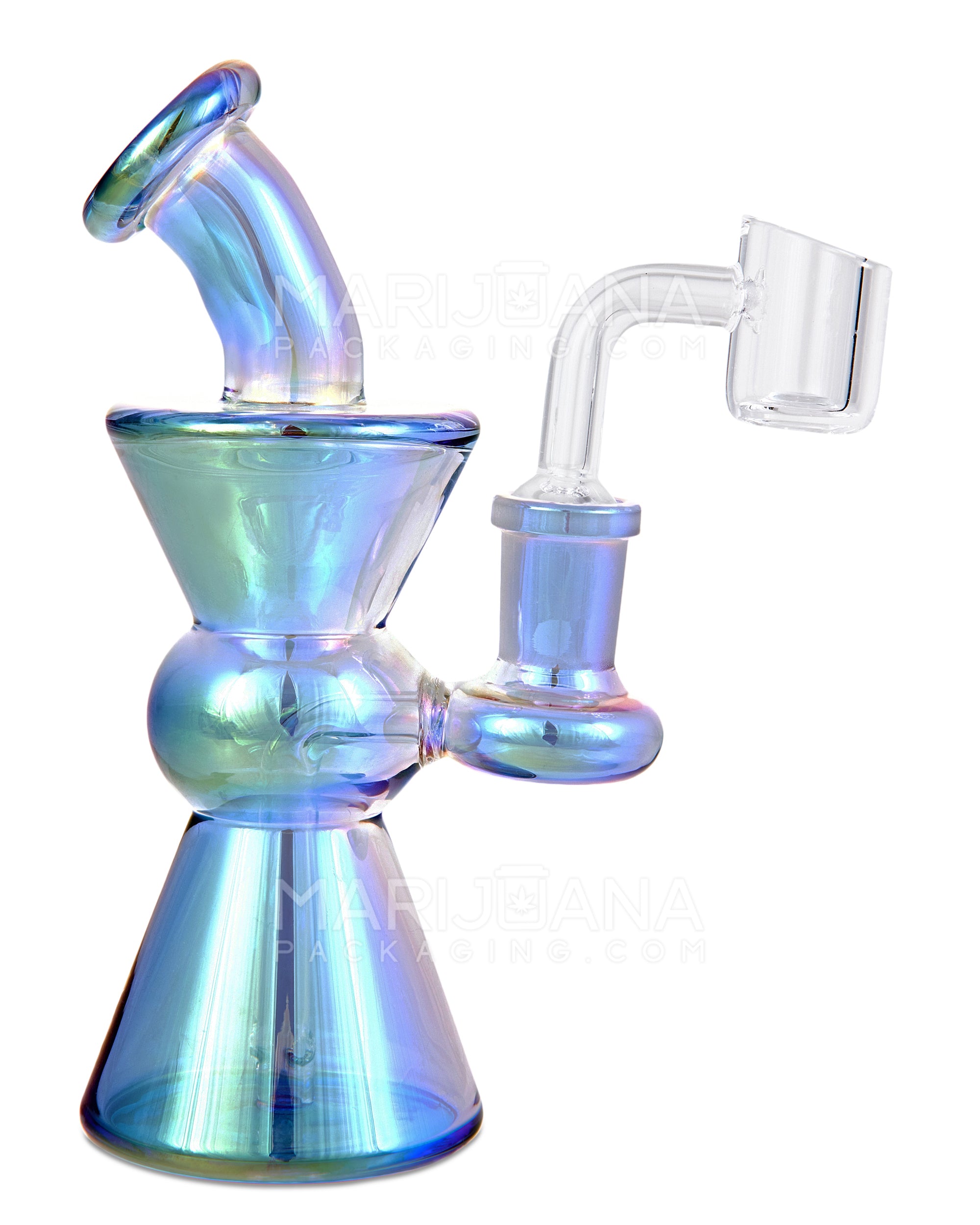 Bent Neck Hourglass Glass Dab Rig | 6in Tall - 14mm Banger - Blue - 1