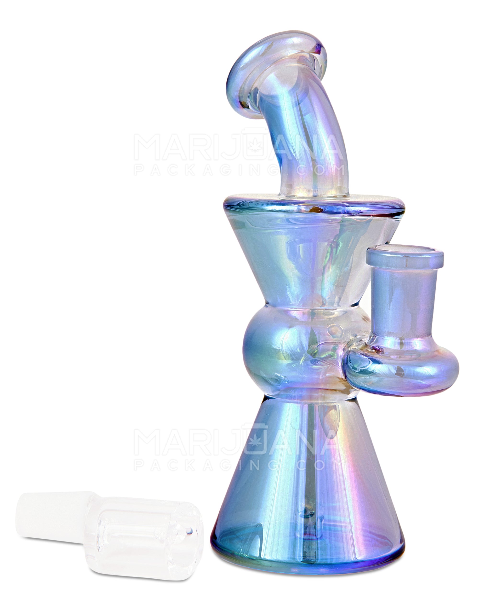 Bent Neck Hourglass Glass Dab Rig | 6in Tall - 14mm Banger - Blue - 2