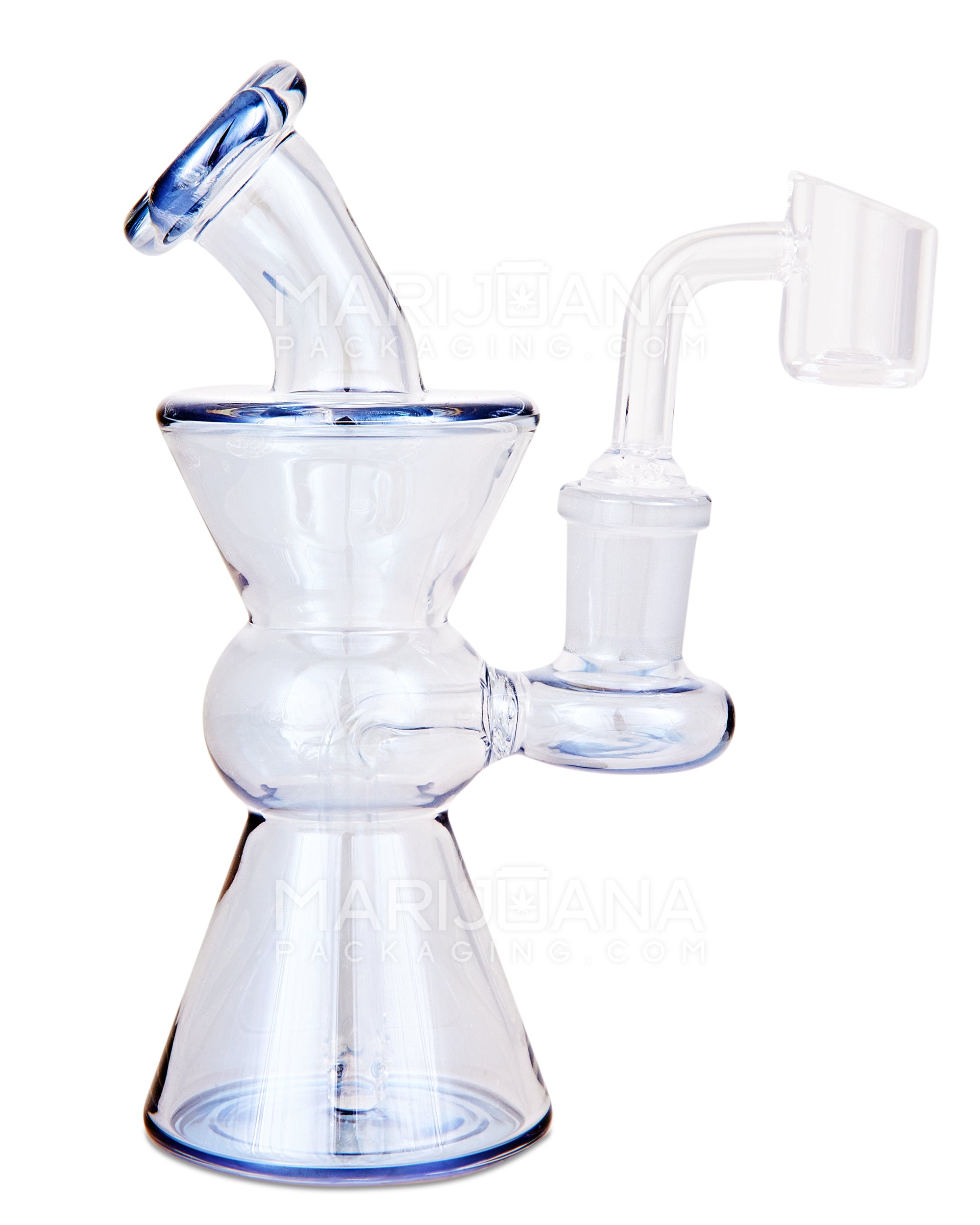 Bent Neck Hourglass Glass Dab Rig | 6in Tall - 14mm Banger - Smoke - 1
