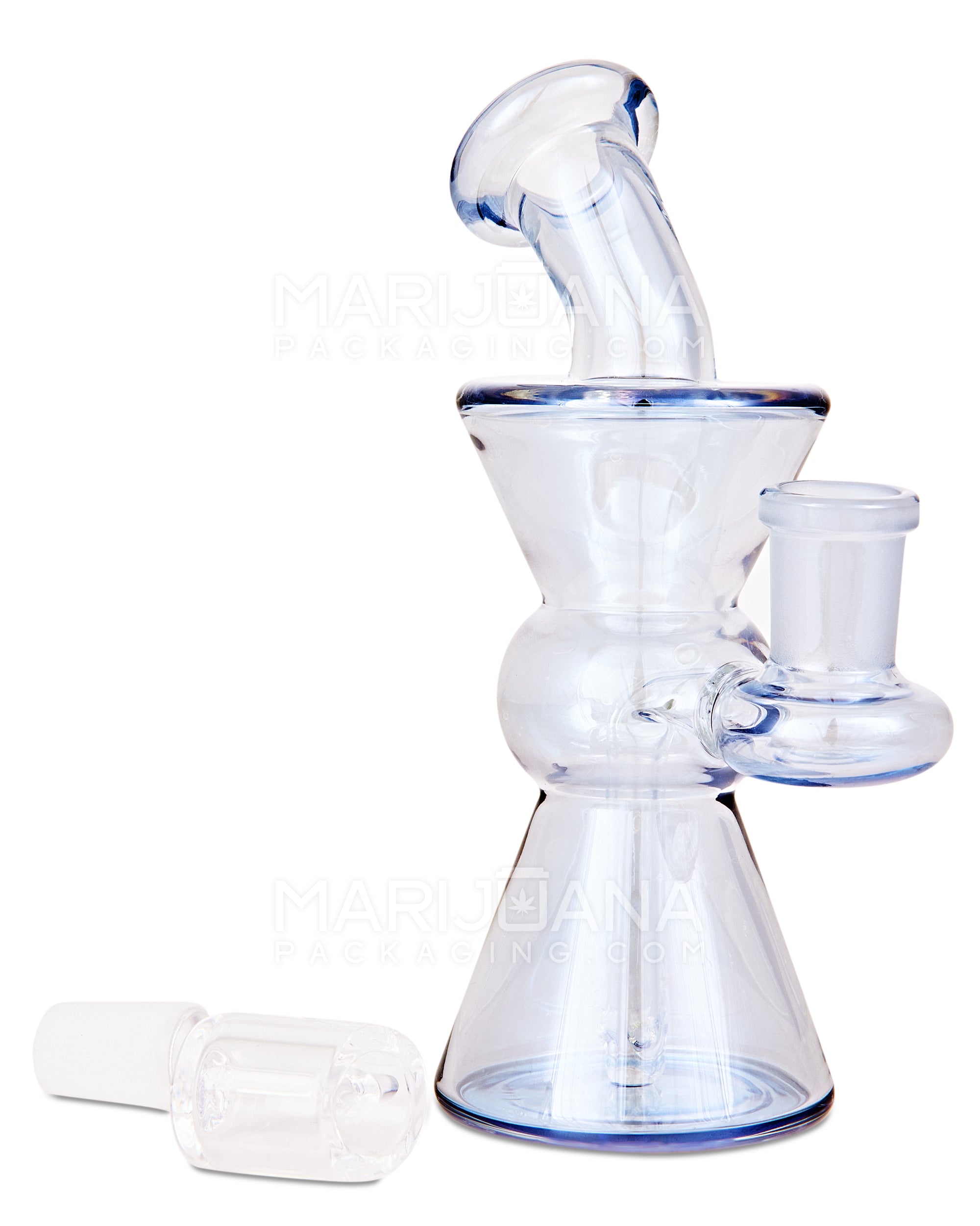 Bent Neck Hourglass Glass Dab Rig | 6in Tall - 14mm Banger - Smoke - 2