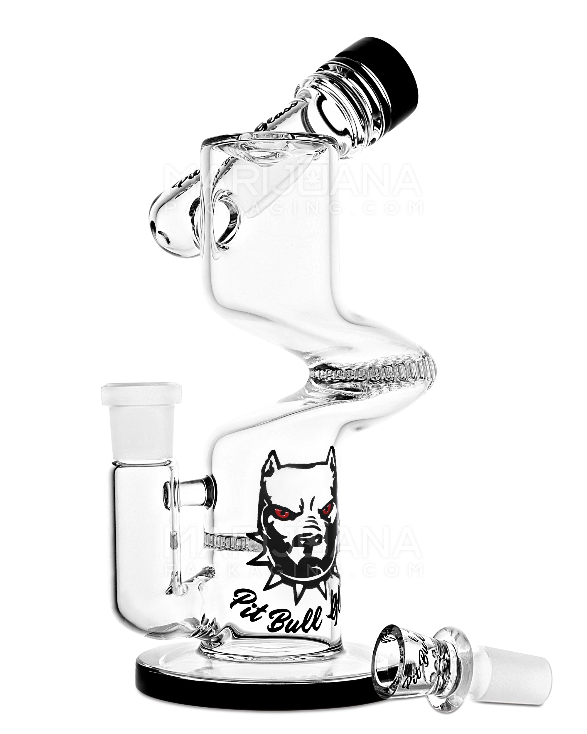 PIT BULL | Z-Neck Sidecar Double Honeycomb Perc Glass Water Pipe w/ Thick Base | 10in Tall - 14mm Bowl - Black - 2