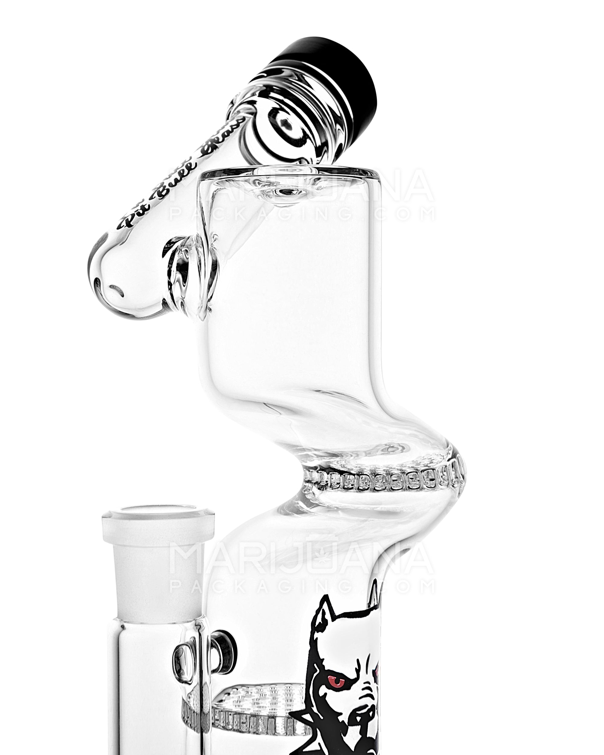 PIT BULL | Z-Neck Sidecar Double Honeycomb Perc Glass Water Pipe w/ Thick Base | 10in Tall - 14mm Bowl - Black - 5