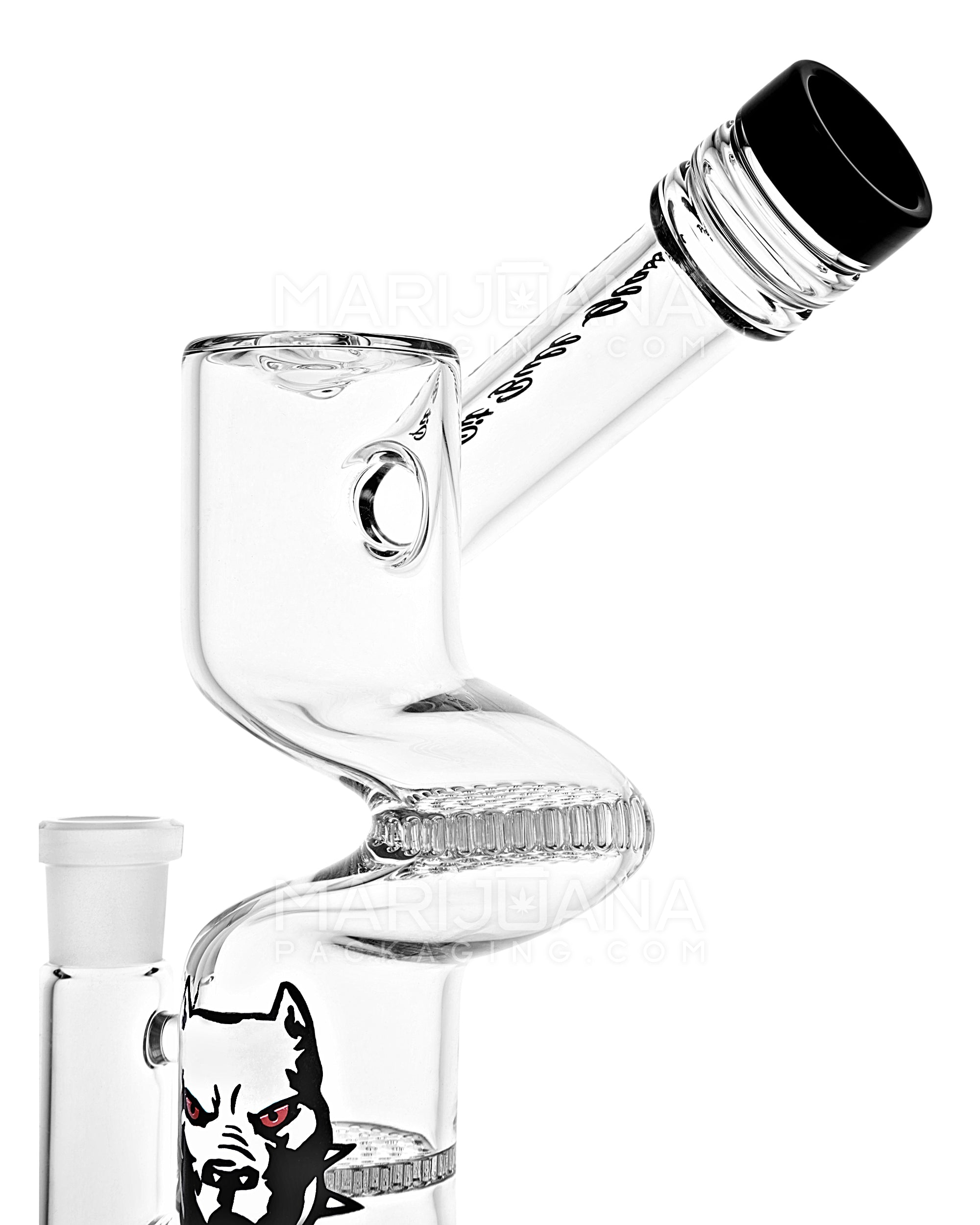PIT BULL | Z-Neck Sidecar Double Honeycomb Perc Glass Water Pipe w/ Thick Base | 10in Tall - 14mm Bowl - Black - 4