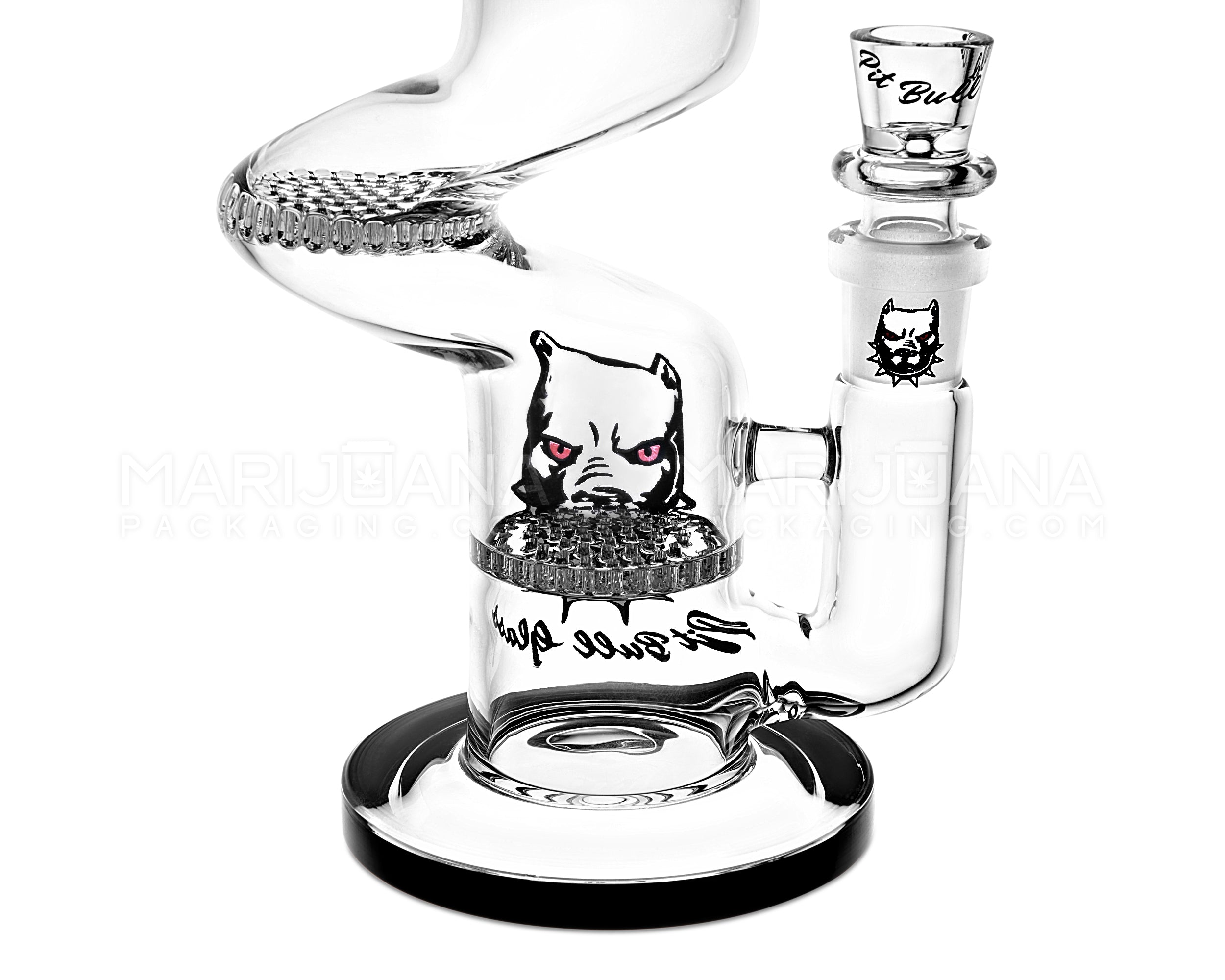 PIT BULL | Z-Neck Sidecar Double Honeycomb Perc Glass Water Pipe w/ Thick Base | 10in Tall - 14mm Bowl - Black - 3