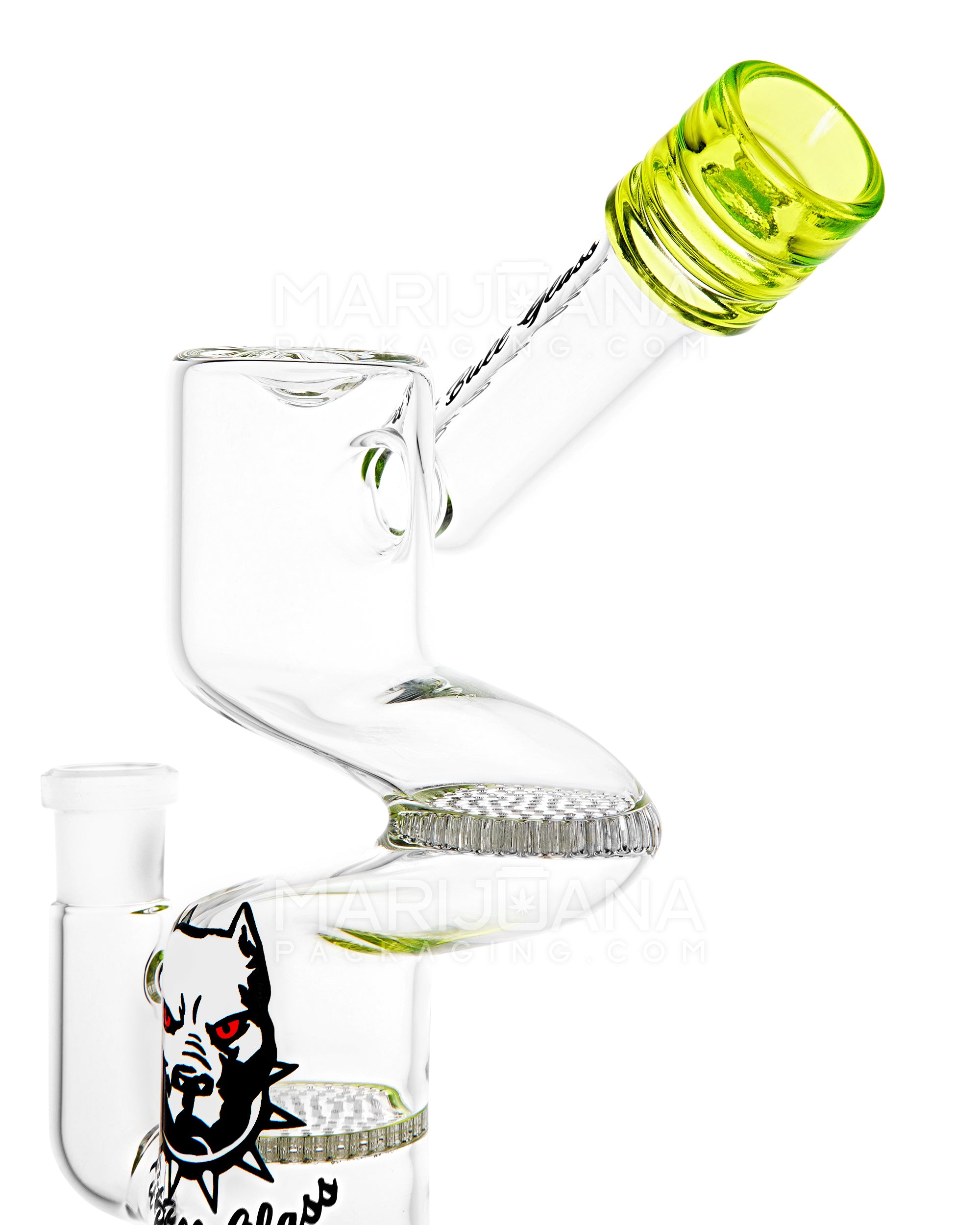 PIT BULL | Z-Neck Sidecar Double Honeycomb Perc Glass Water Pipe w/ Thick Base | 10in Tall - 14mm Bowl - Green - 4