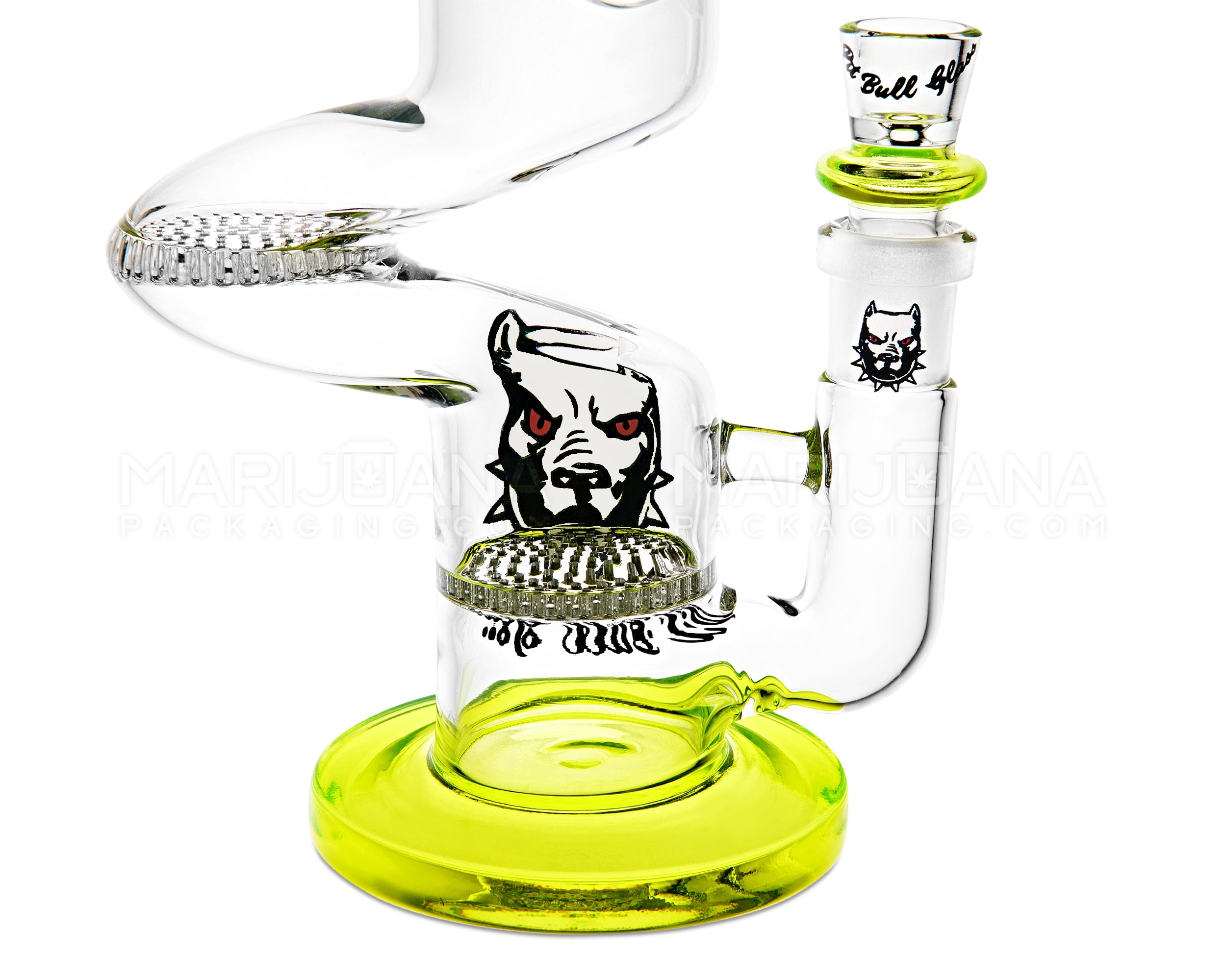 PIT BULL | Z-Neck Sidecar Double Honeycomb Perc Glass Water Pipe w/ Thick Base | 10in Tall - 14mm Bowl - Green - 3