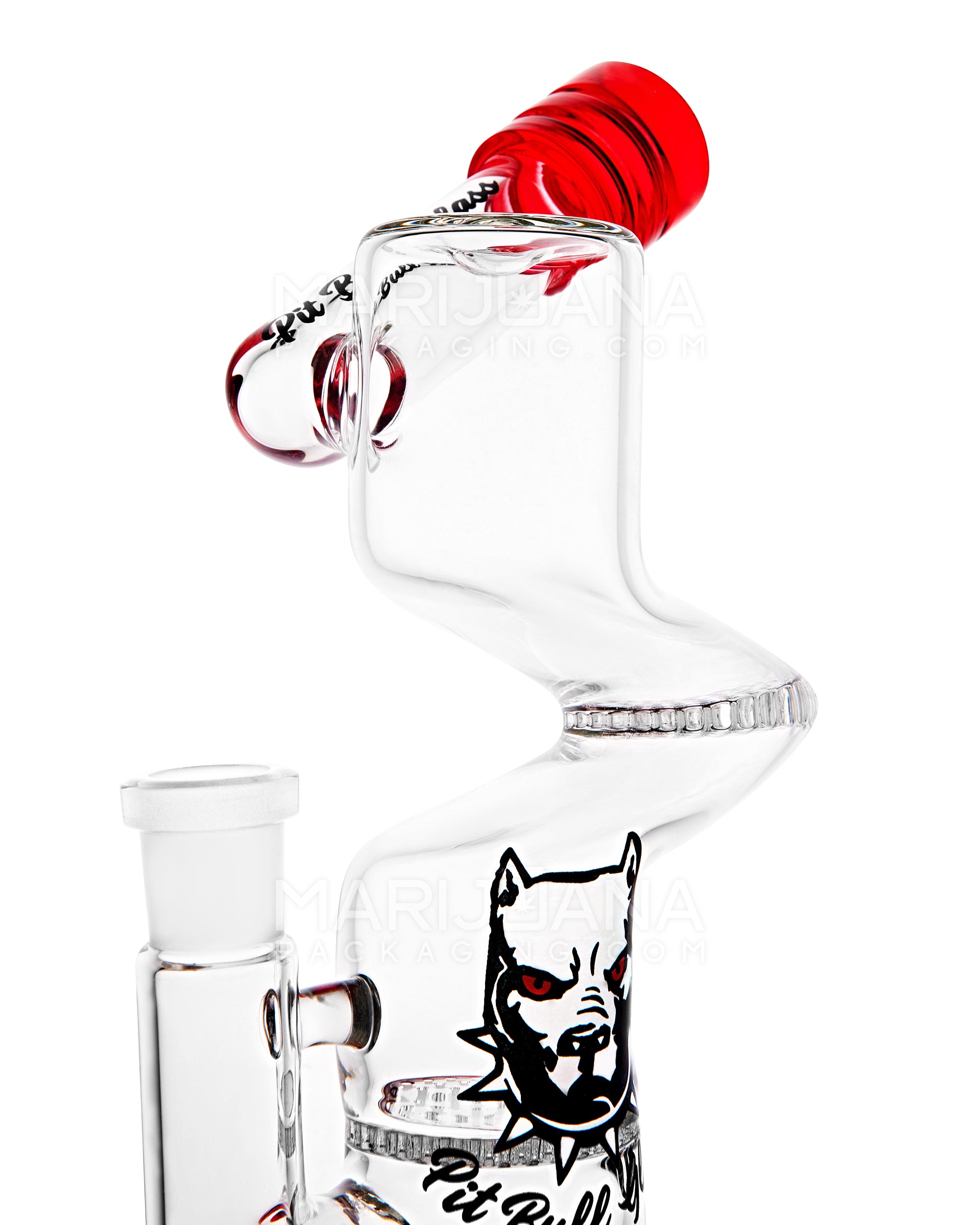 PIT BULL | Z-Neck Sidecar Double Honeycomb Perc Glass Water Pipe w/ Thick Base | 10in Tall - 14mm Bowl - Red - 5