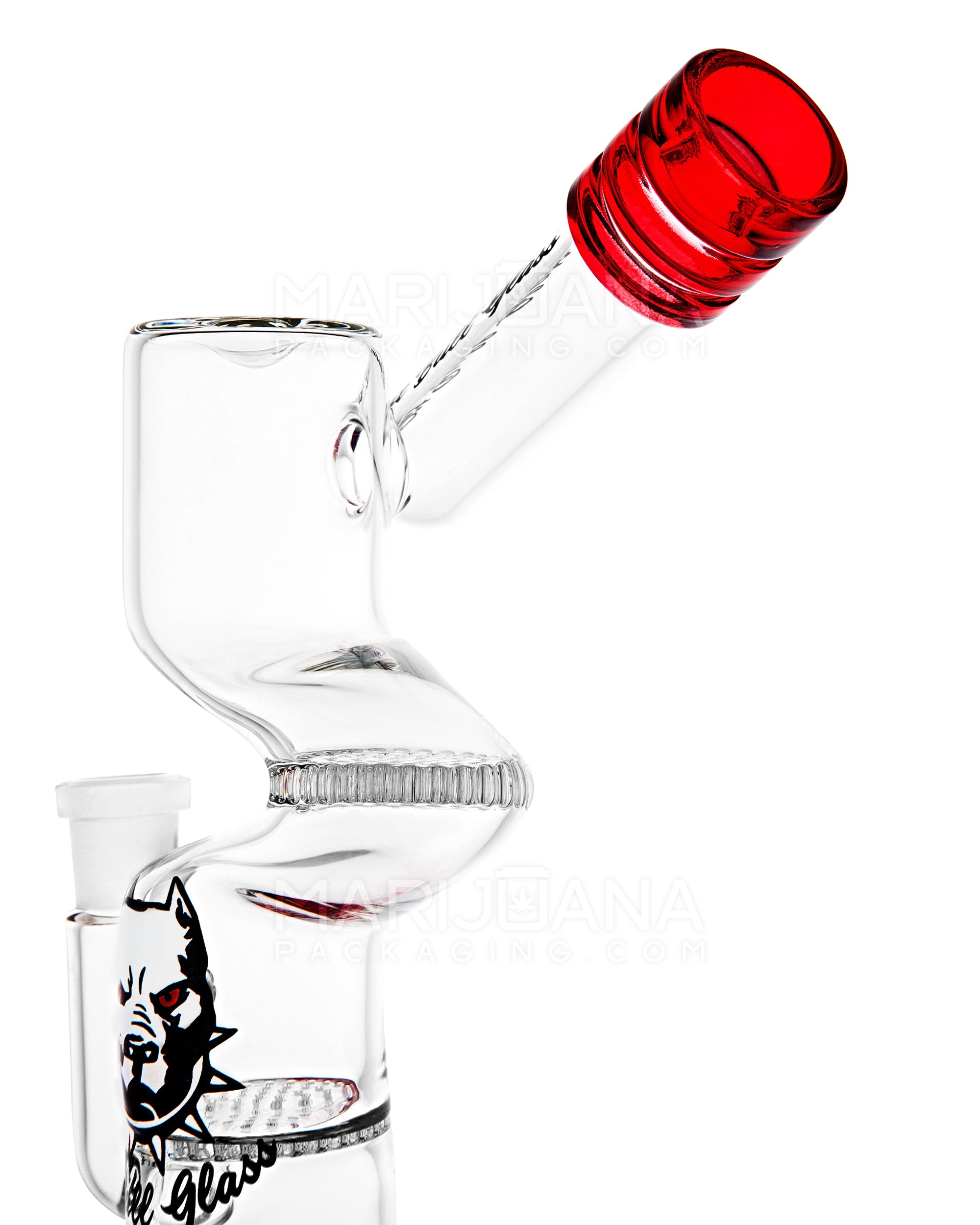 PIT BULL | Z-Neck Sidecar Double Honeycomb Perc Glass Water Pipe w/ Thick Base | 10in Tall - 14mm Bowl - Red - 4