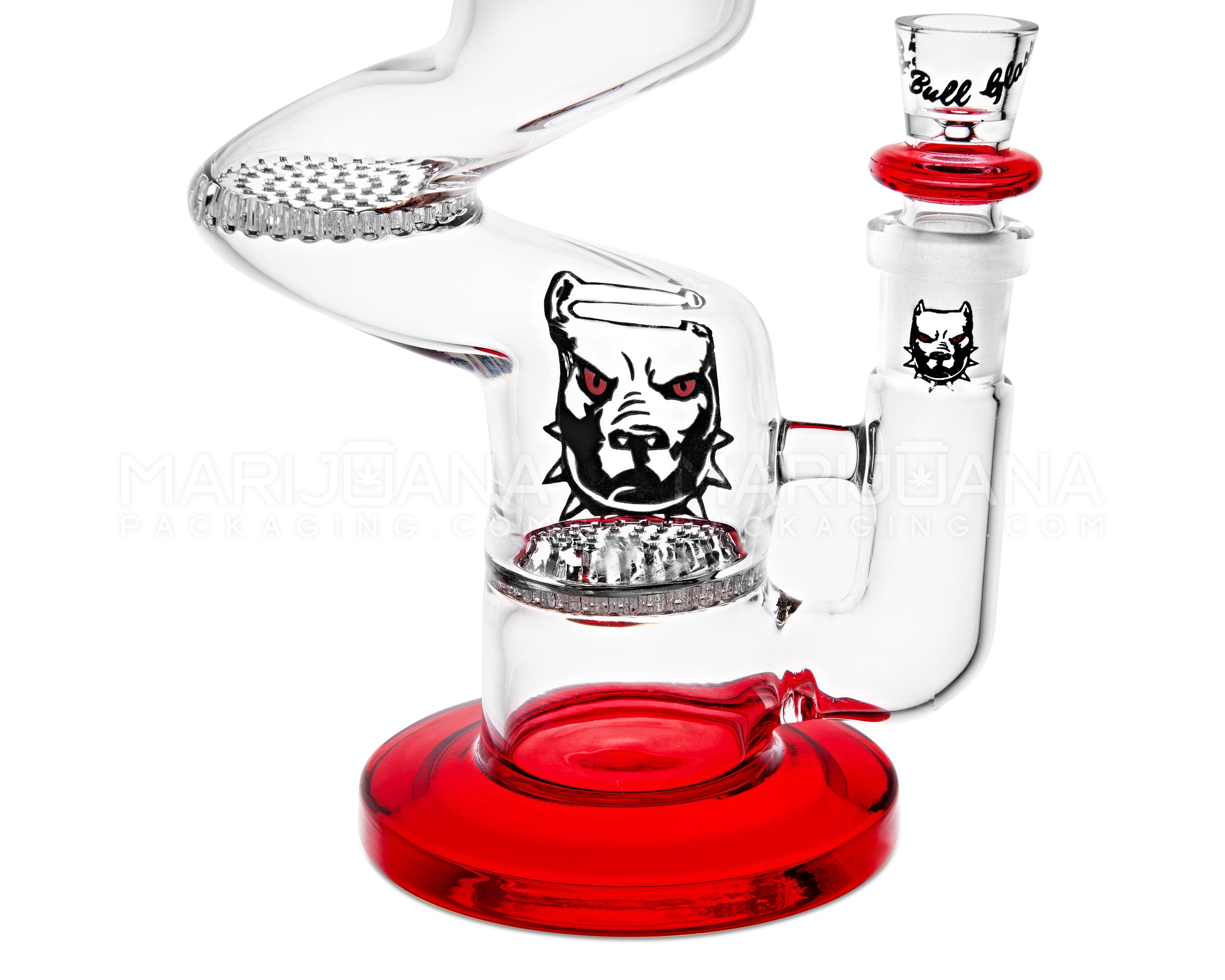 PIT BULL | Z-Neck Sidecar Double Honeycomb Perc Glass Water Pipe w/ Thick Base | 10in Tall - 14mm Bowl - Red - 3