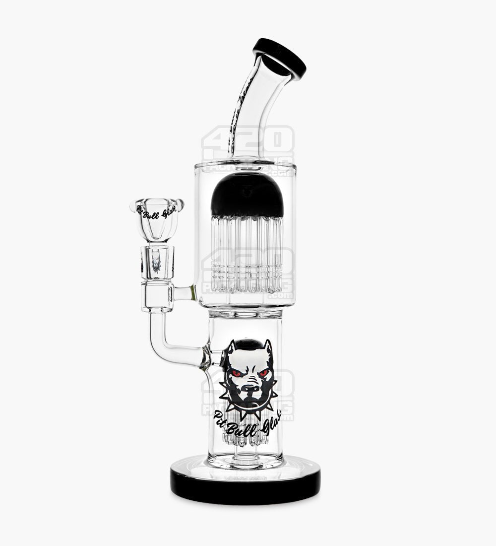 Pit Bull Bent-Neck Glass Water Pipe w/ Double Tree Perc | 12in Tall - 14mm Bowl - Black - 1