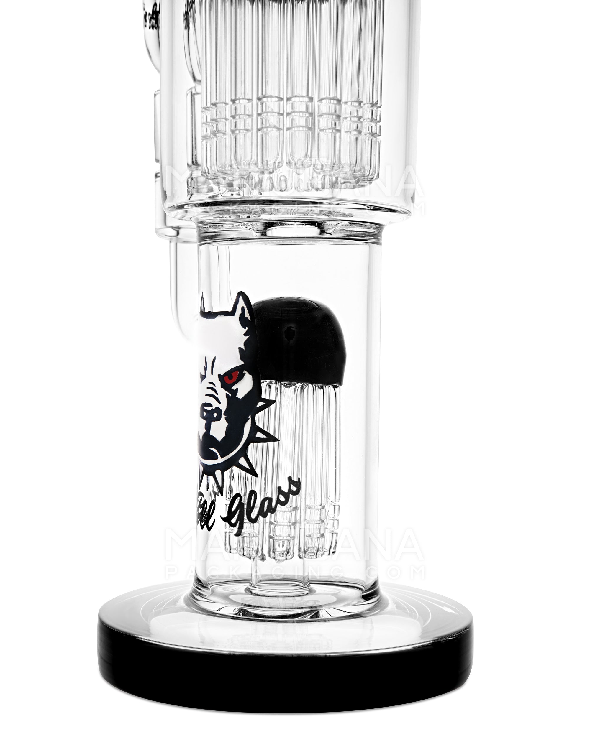 PIT BULL | Bent-Neck Double Tree Perc Glass Water Pipe w/ Thick Base | 12in Tall - 14mm Bowl - Black - 4