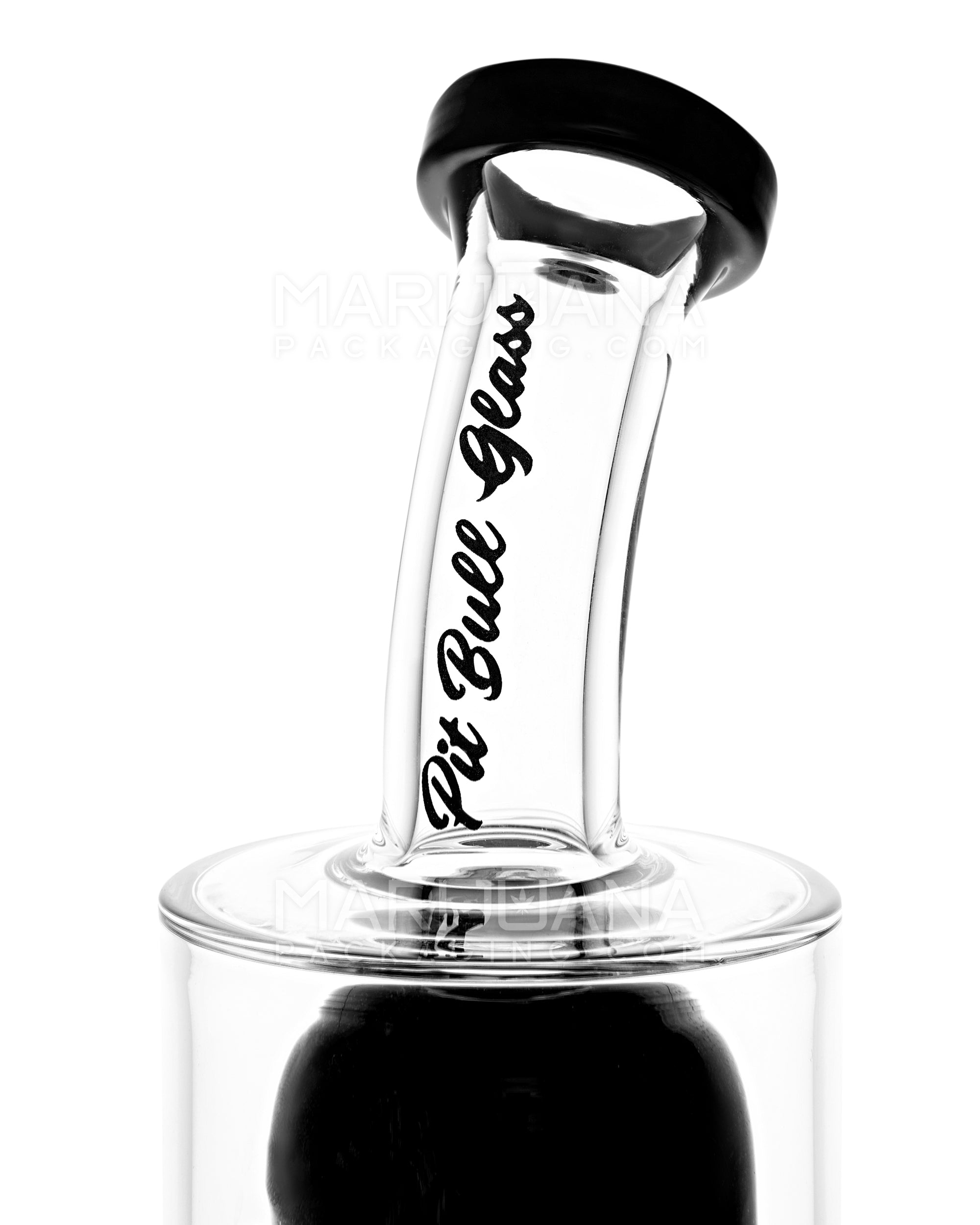 PIT BULL | Bent-Neck Double Tree Perc Glass Water Pipe w/ Thick Base | 12in Tall - 14mm Bowl - Black - 5