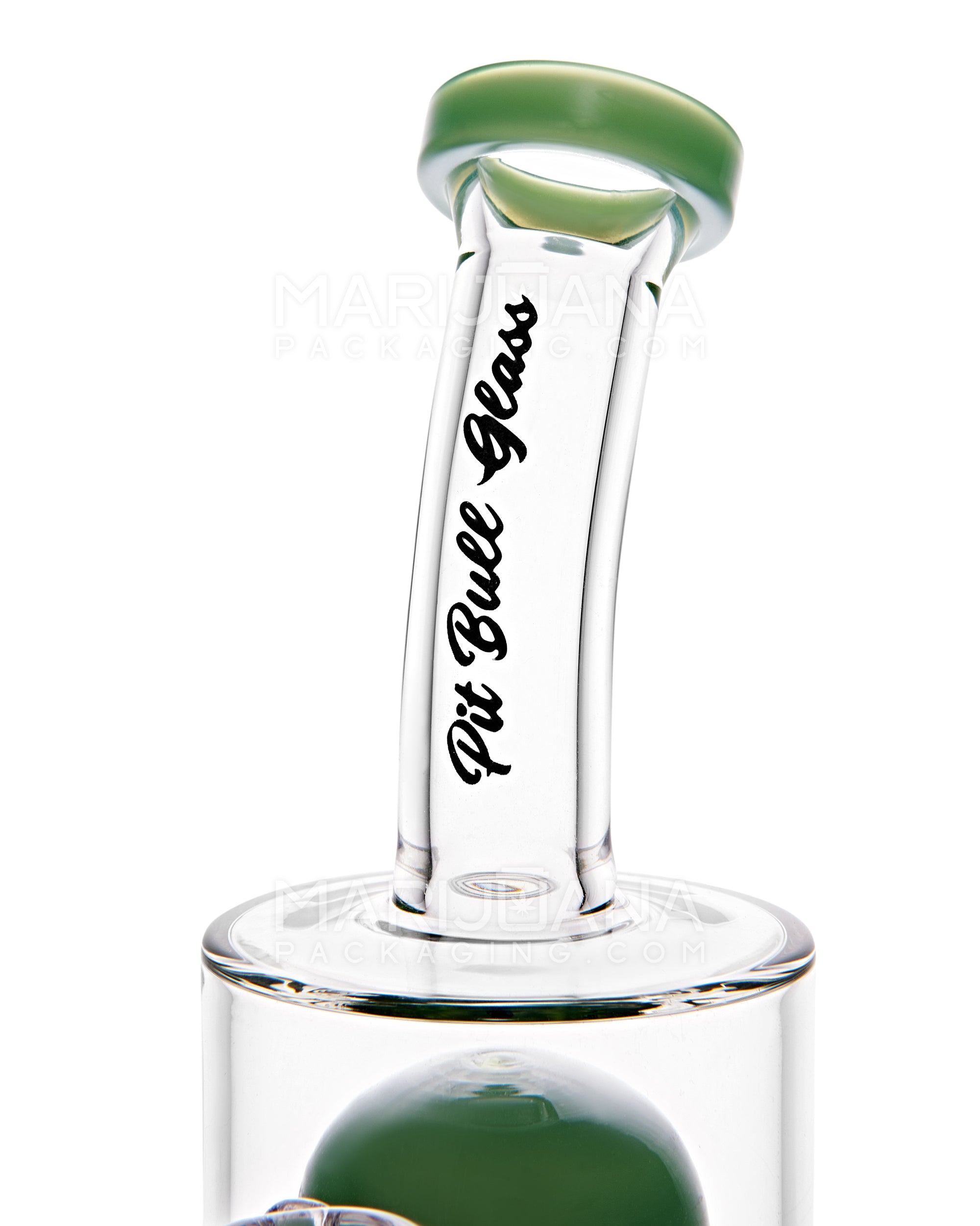 PIT BULL | Bent-Neck Double Tree Perc Glass Water Pipe w/ Thick Base | 12in Tall - 14mm Bowl - Jade - 5