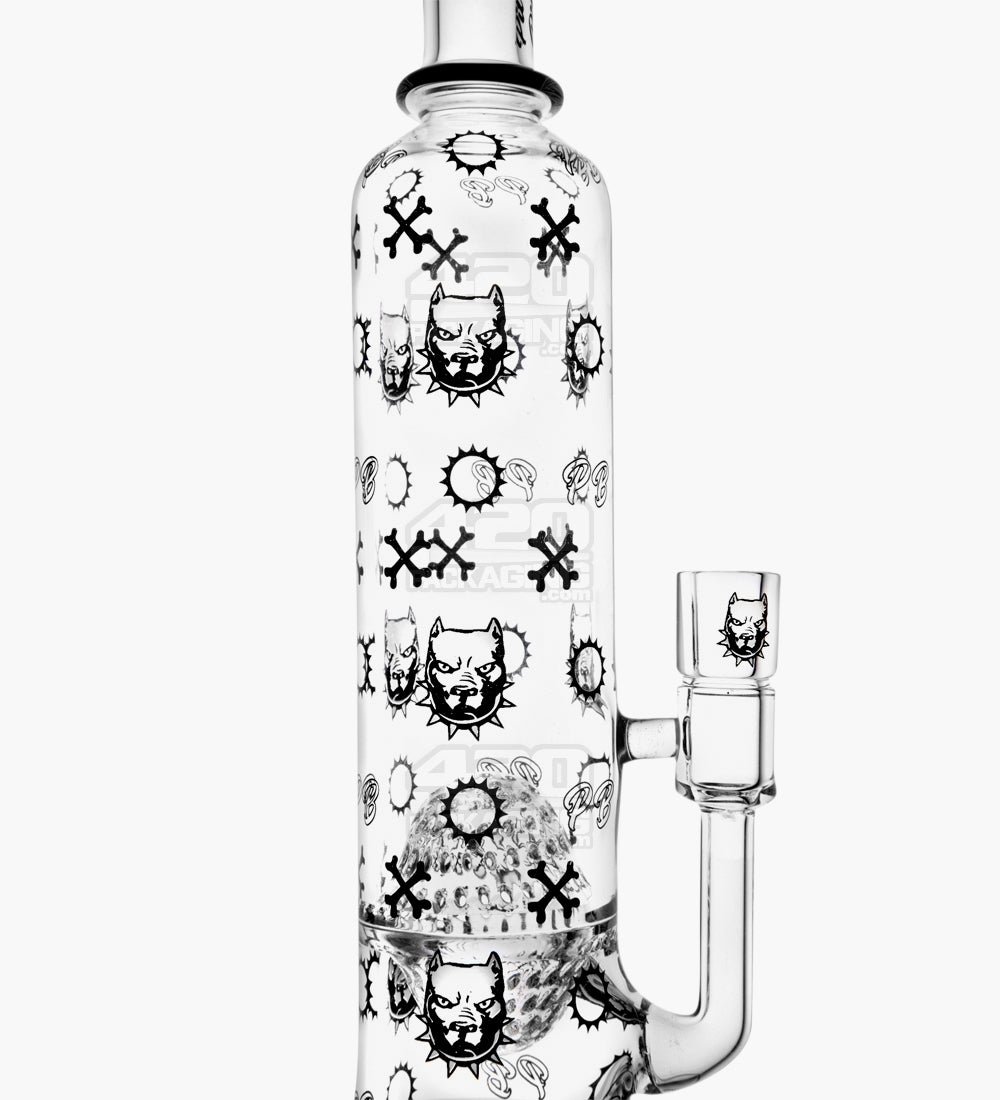 Pit Bull Decal Straight Neck Glass Water Pipe w/ Honeycomb Sphere Perc | 14in Tall - 14mm Bowl - Blue - 3