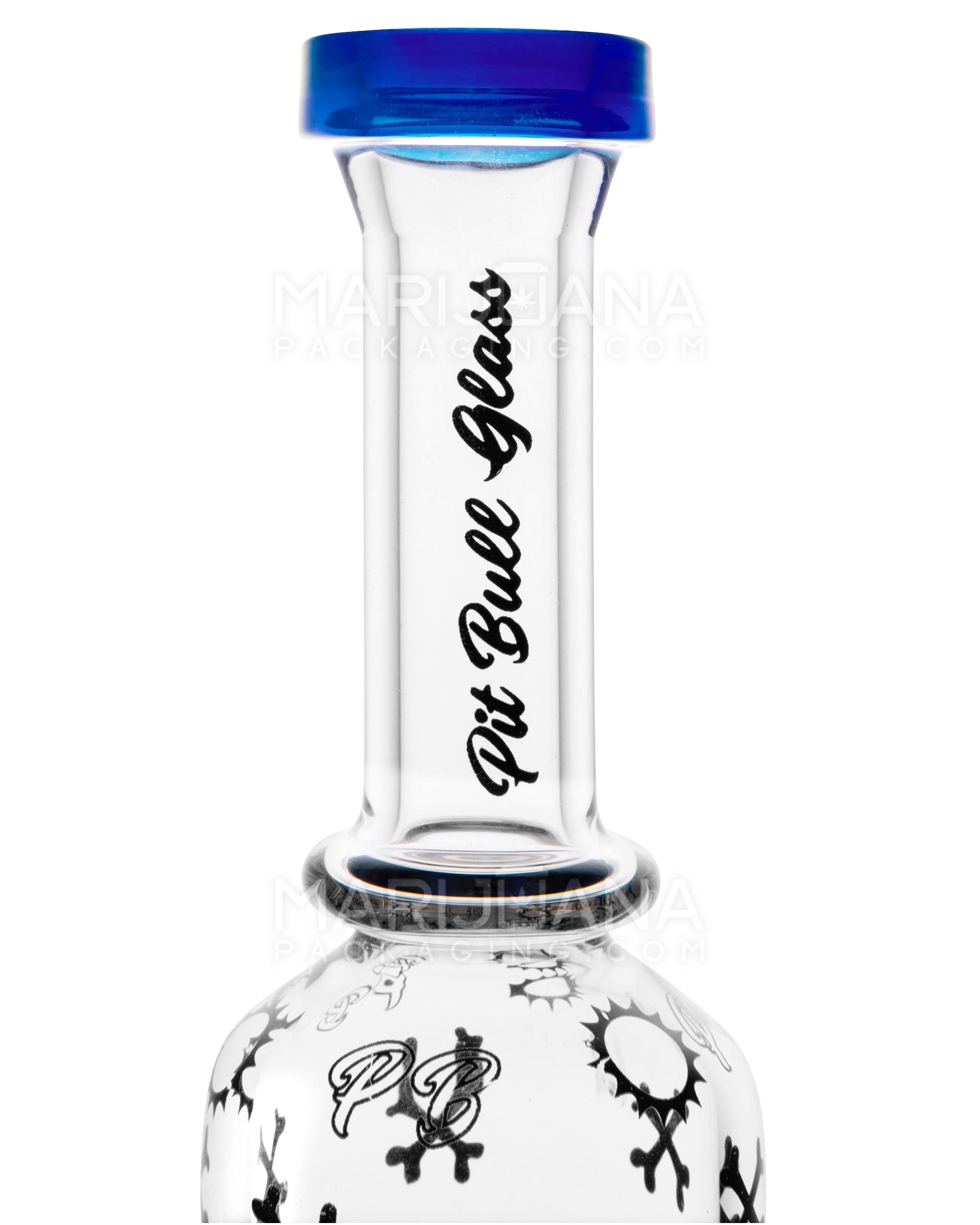 PIT BULL | Decal Straight Neck Honeycomb Sphere Perc Glass Water Pipe w/ Thick Base | 14in Tall - 14mm Bowl - Blue - 5