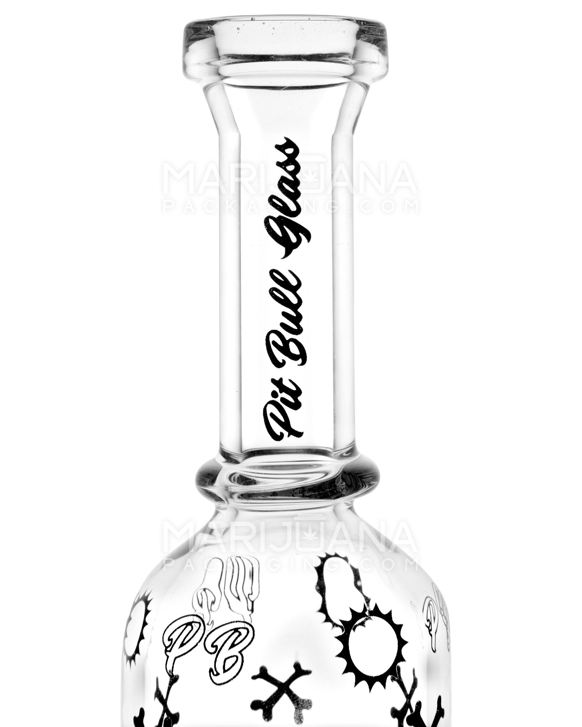 PIT BULL | Decal Straight Neck Honeycomb Sphere Perc Glass Water Pipe w/ Thick Base | 14in Tall - 14mm Bowl - Clear - 5