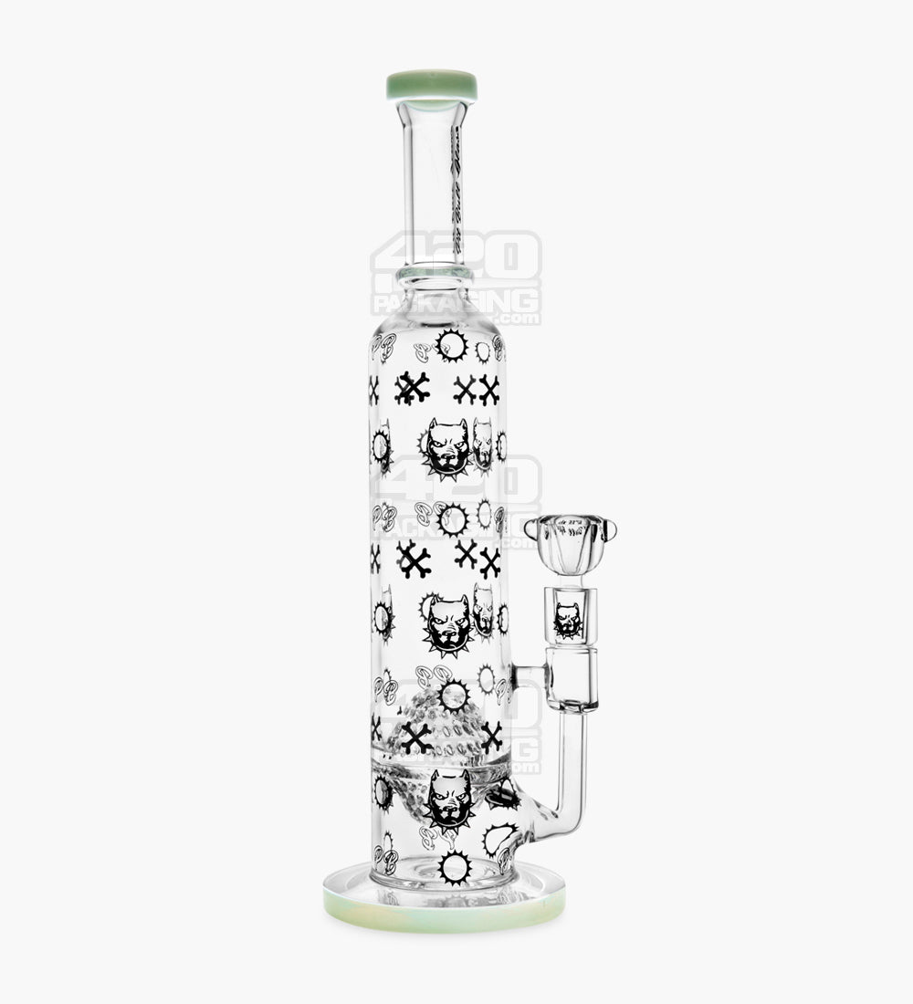 PIT BULL | Decal Straight Neck Honeycomb Sphere Perc Glass Water Pipe w/ Thick Base | 14in Tall - 14mm Bowl - Slime