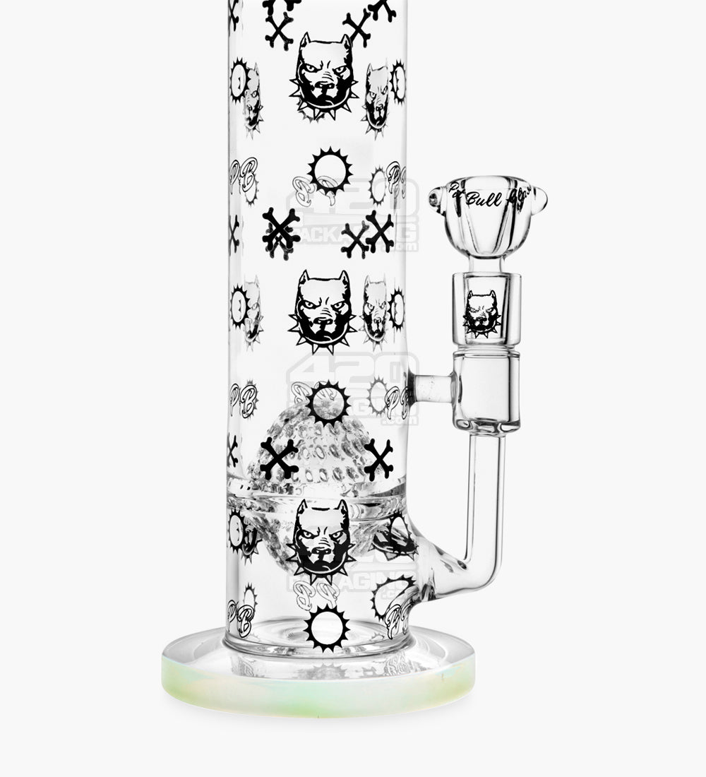 PIT BULL | Decal Straight Neck Honeycomb Sphere Perc Glass Water Pipe w/ Thick Base | 14in Tall - 14mm Bowl - Slime