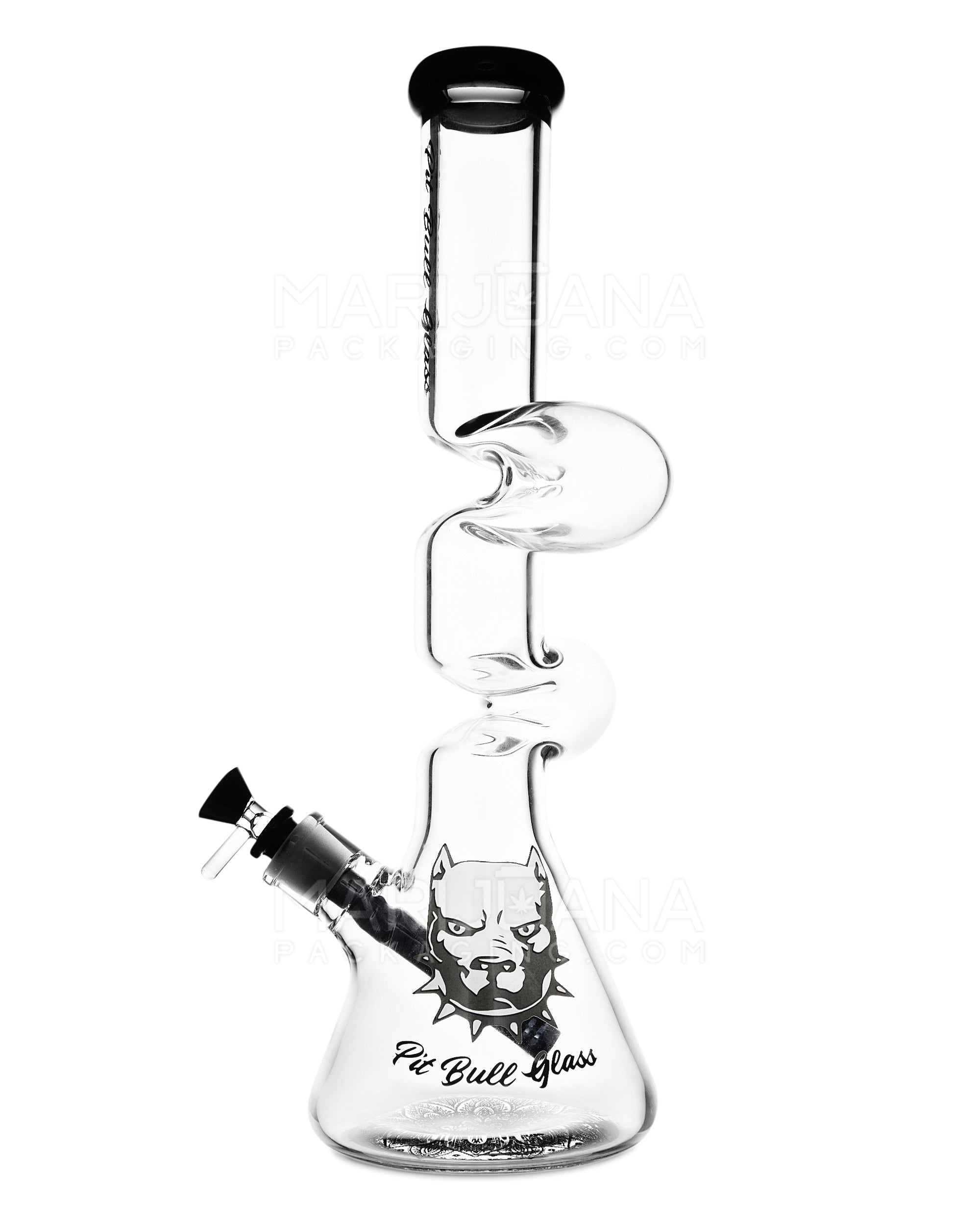 PIT BULL | Z-Neck Glass Beaker Water Pipe w/ Floral Base | 16.5in Tall - 14mm Bowl - Black - 1