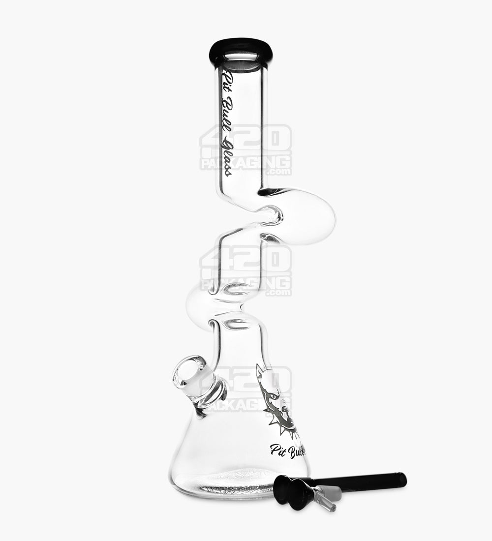 PIT BULL | Z-Neck Glass Beaker Water Pipe w/ Floral Base | 16.5in Tall - 14mm Bowl - Black