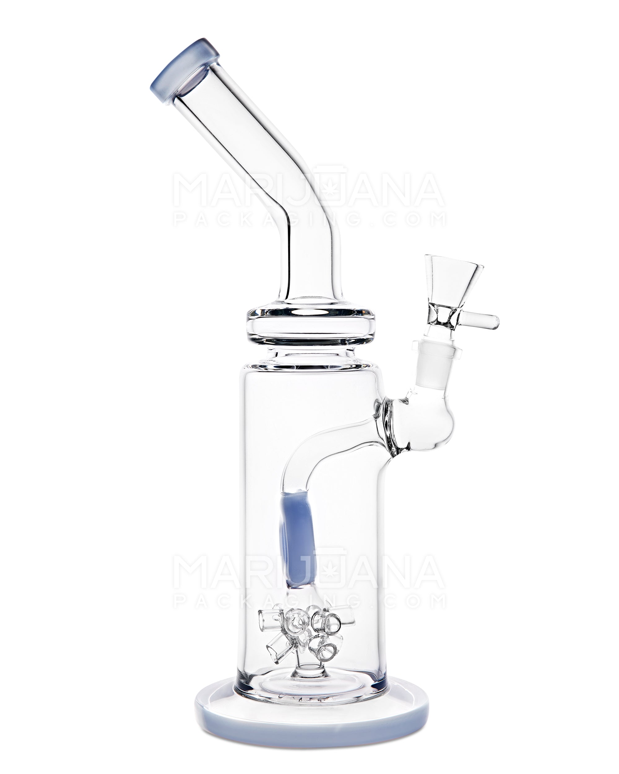 Bent Neck Atomic Donut Perc Glass Water Pipe w/ Thick Base | 11in Tall - 14mm Bowl - Milky Blue - 1