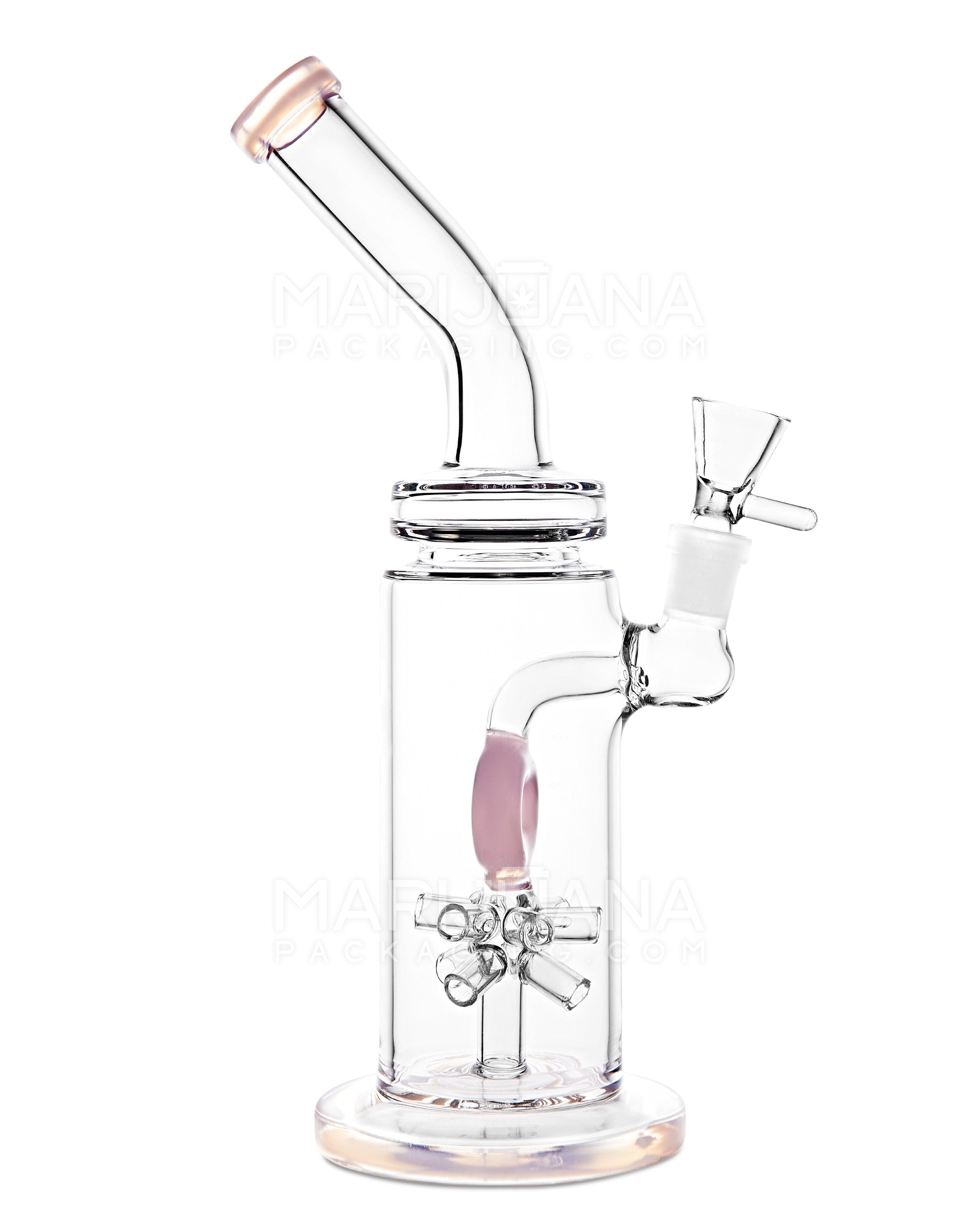 Bent Neck Atomic Donut Perc Glass Water Pipe w/ Thick Base | 11in Tall - 14mm Bowl - Pink - 1