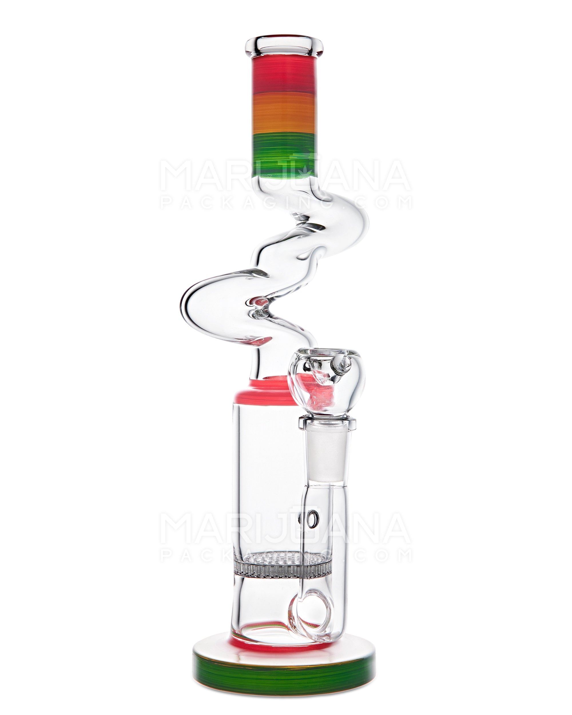 Z-Neck Honeycomb Perc Thick Glass Beaker Water Pipe w/ Thick Base | 11.5in Tall - 18mm Bowl - Rasta - 1
