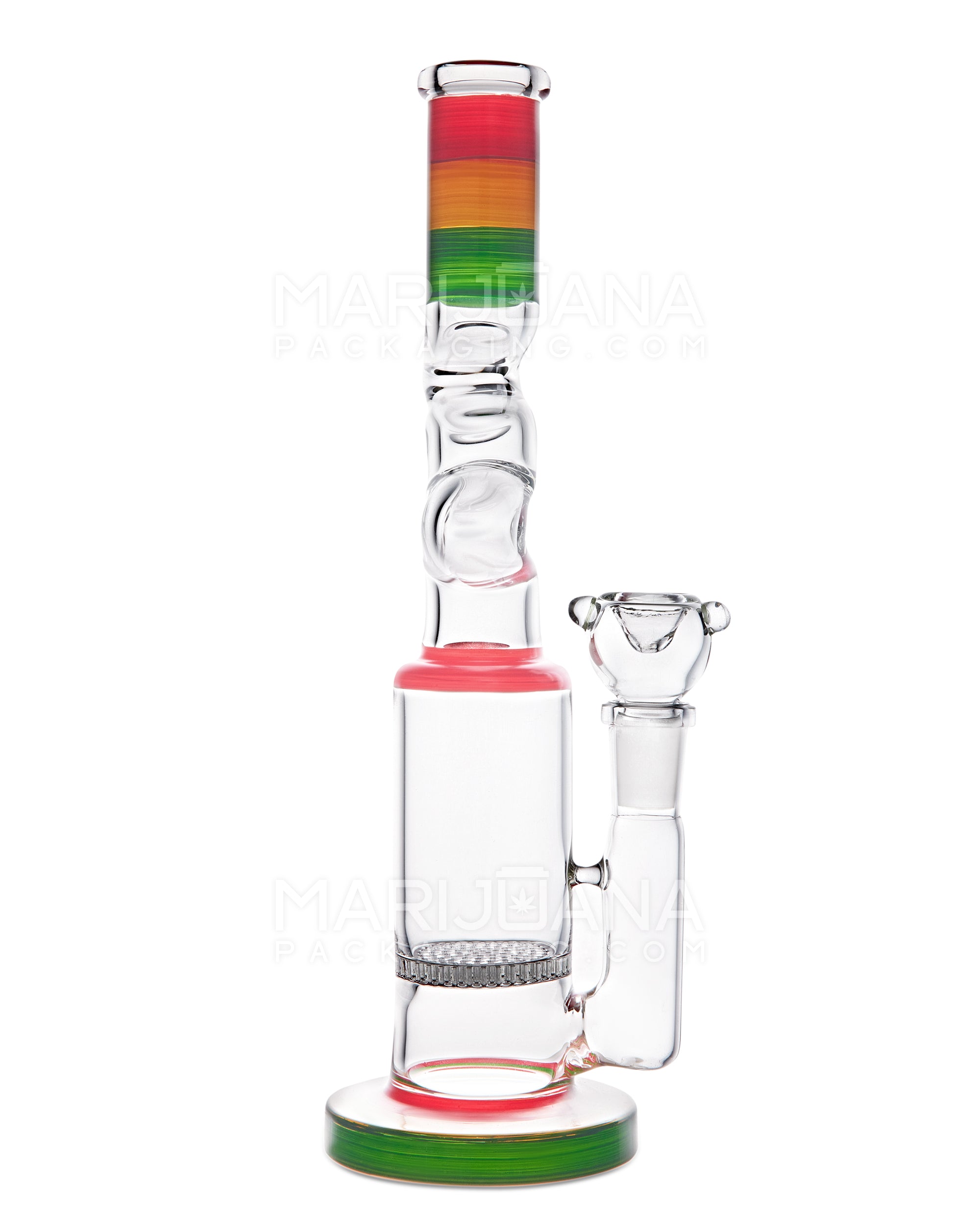 Z-Neck Honeycomb Perc Thick Glass Beaker Water Pipe w/ Thick Base | 11.5in Tall - 18mm Bowl - Rasta - 2