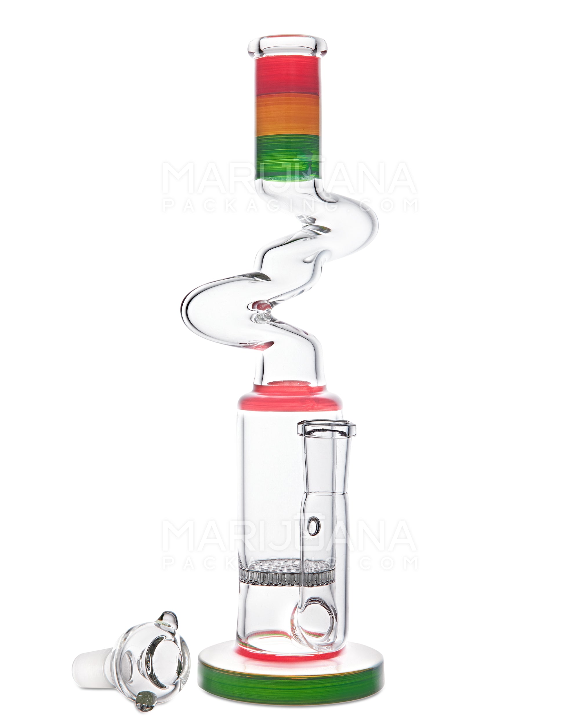 Z-Neck Honeycomb Perc Thick Glass Beaker Water Pipe w/ Thick Base | 11.5in Tall - 18mm Bowl - Rasta - 3