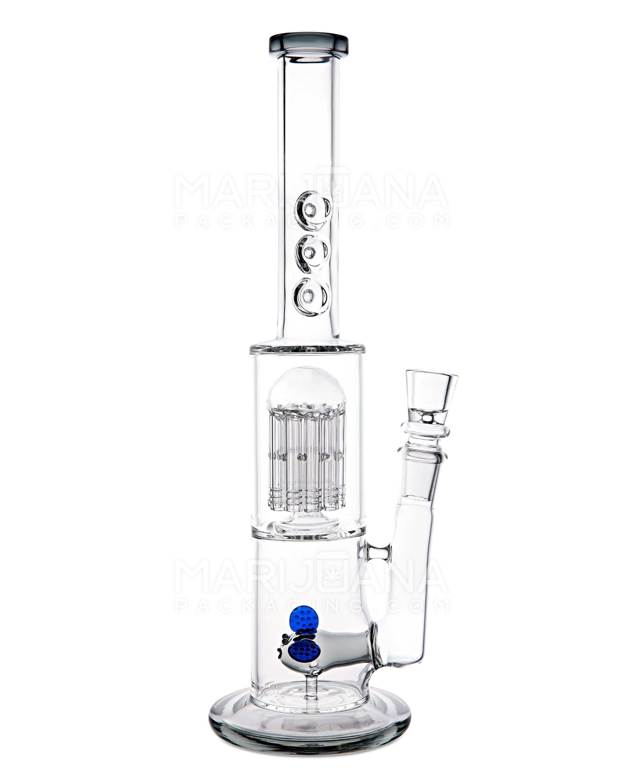 Double Chamber | Straight Neck Tree & Fish Perc Glass Water Pipe w/ Ice Catcher | 14in Tall - 18mm Bowl - Assorted - 6