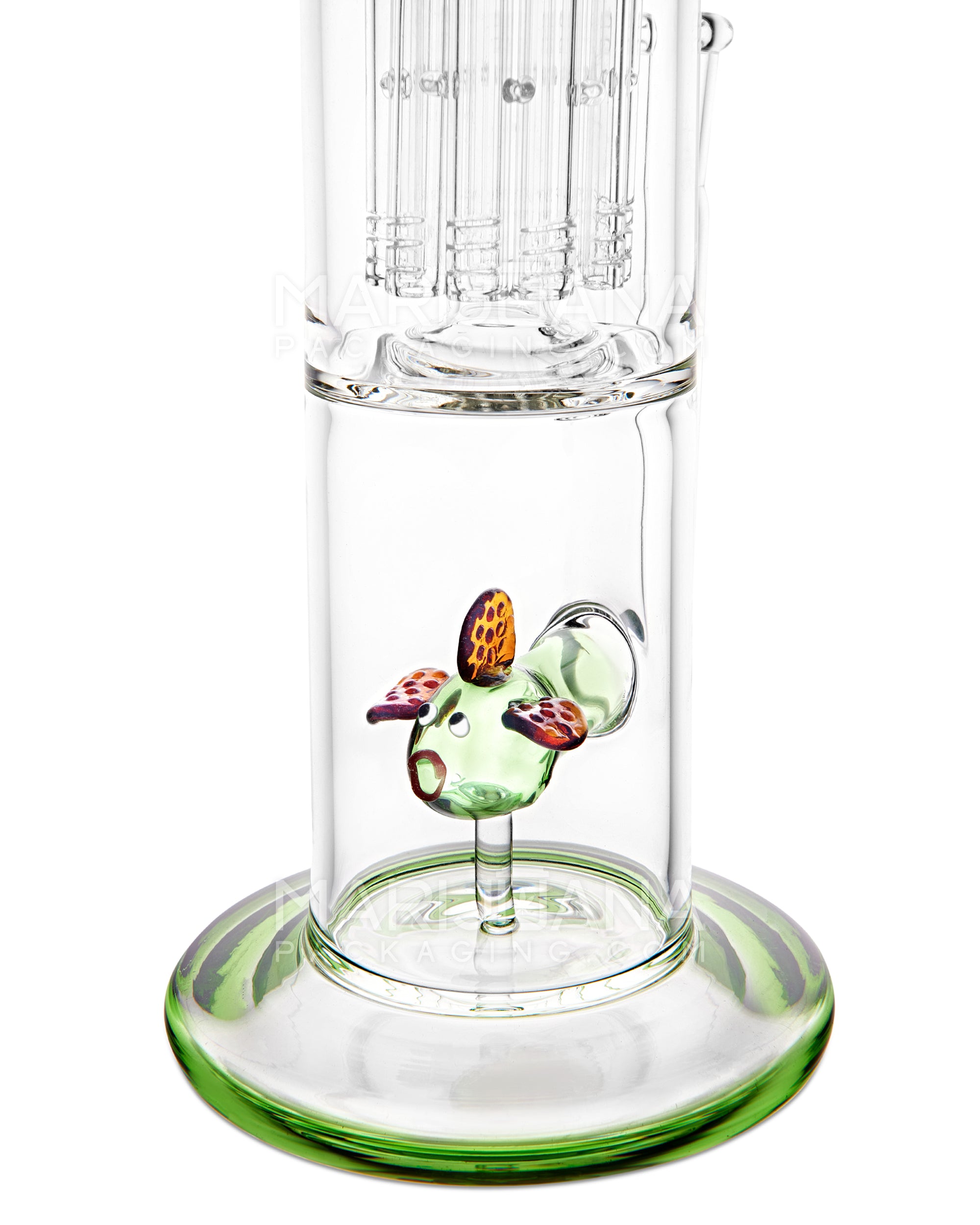 Double Chamber | Straight Neck Tree & Fish Perc Glass Water Pipe w/ Ice Catcher | 14in Tall - 18mm Bowl - Assorted - 5