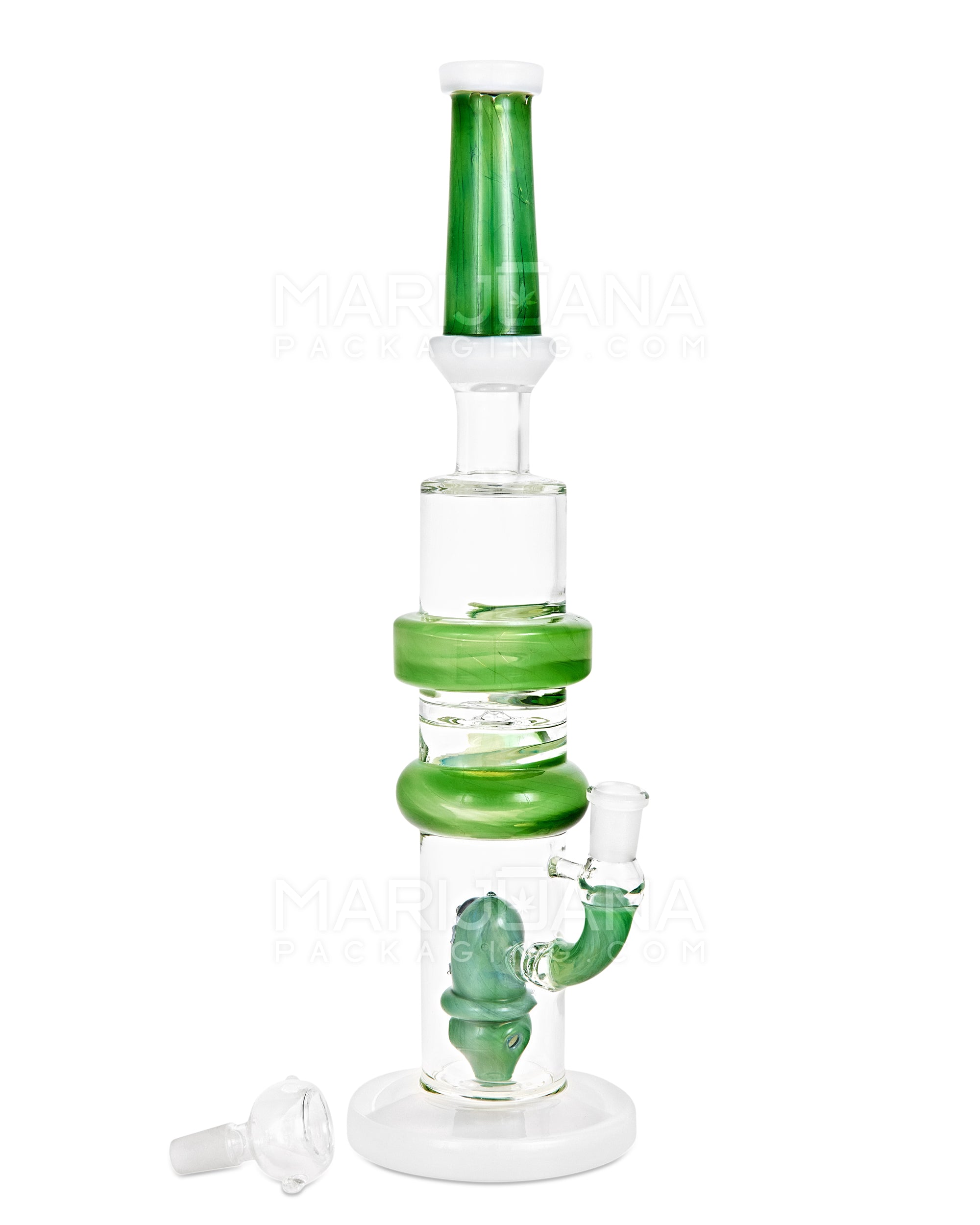 Straight Neck Frog Barrel Perc Glass Water Pipe w/ Ice Catcher | 14.5in Tall - 14mm Bowl - Green - 2
