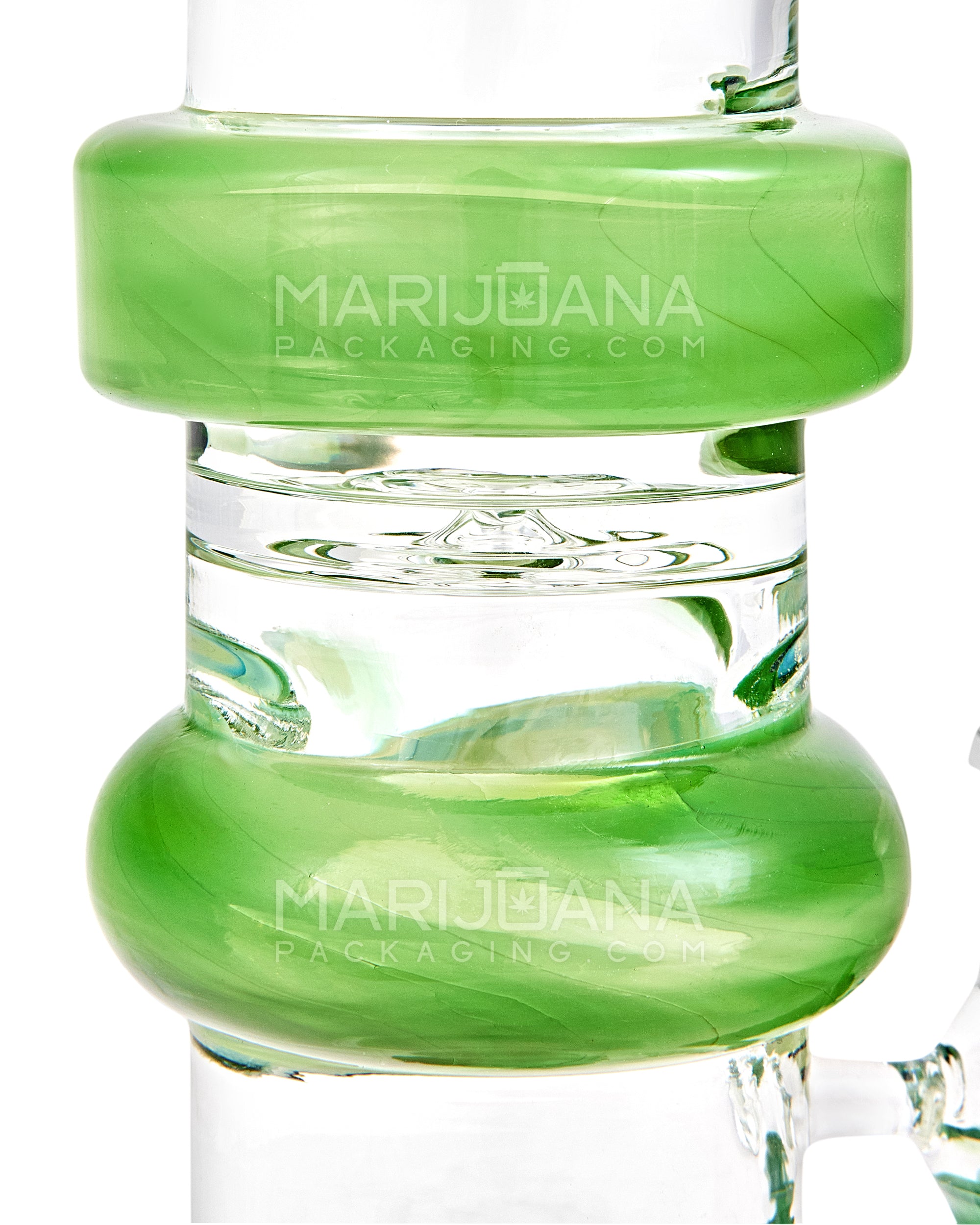 Straight Neck Frog Barrel Perc Glass Water Pipe w/ Ice Catcher | 14.5in Tall - 14mm Bowl - Green - 4