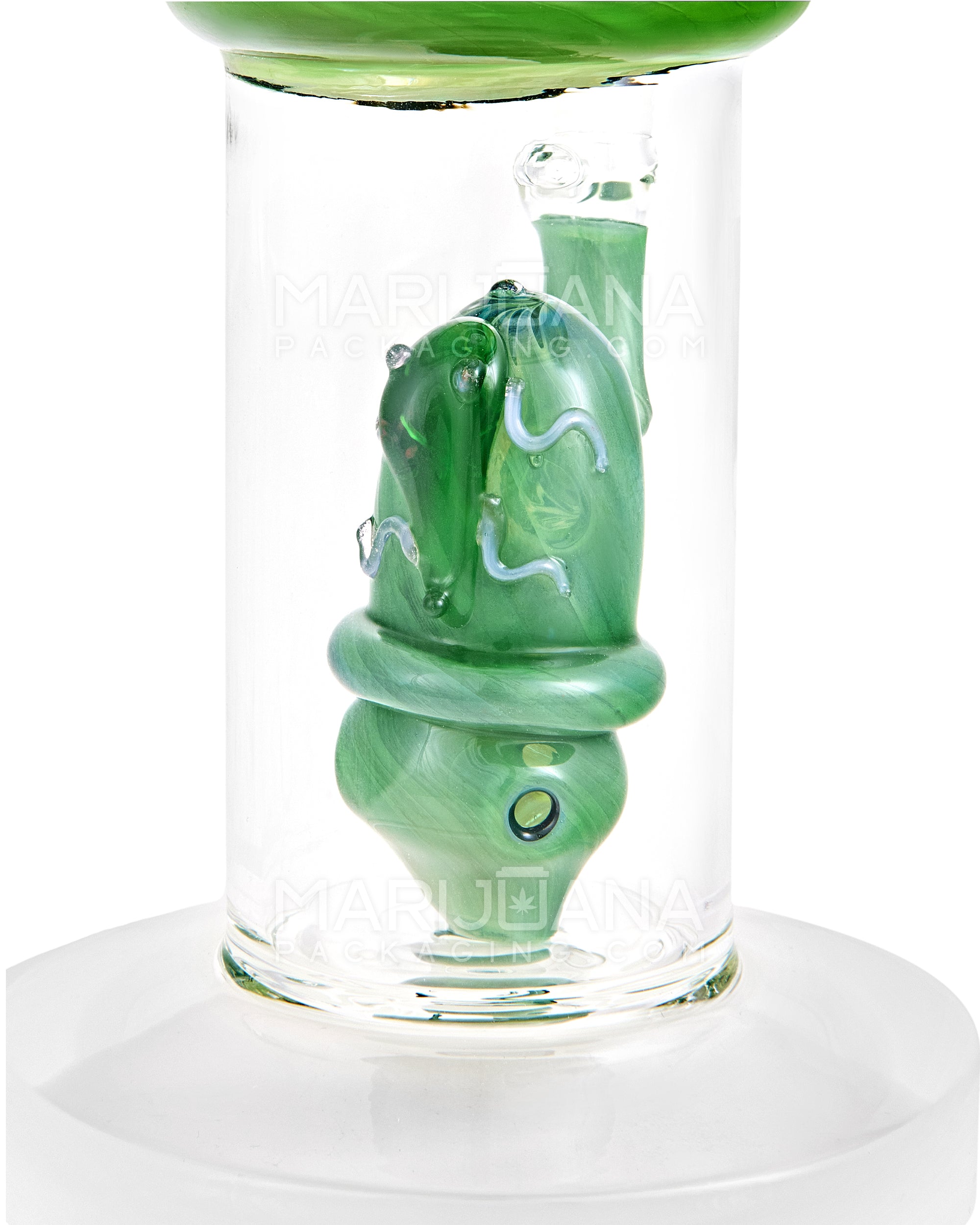Straight Neck Frog Barrel Perc Glass Water Pipe w/ Ice Catcher | 14.5in Tall - 14mm Bowl - Green - 3