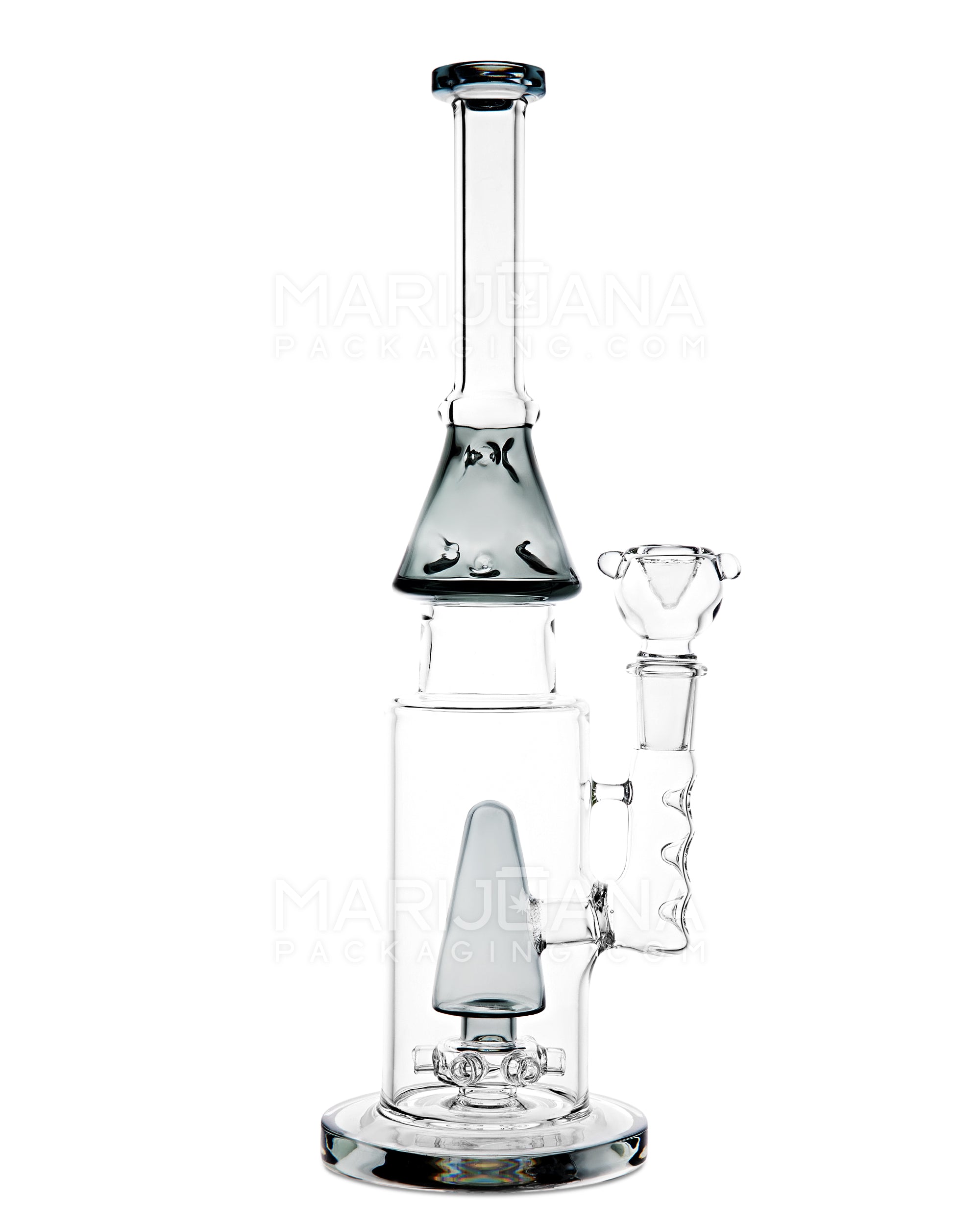 Straight Neck Showerhead Perc Glass Water Pipe w/ Ice Catcher & Thick Base | 15in Tall - 18mm Bowl - Black - 1