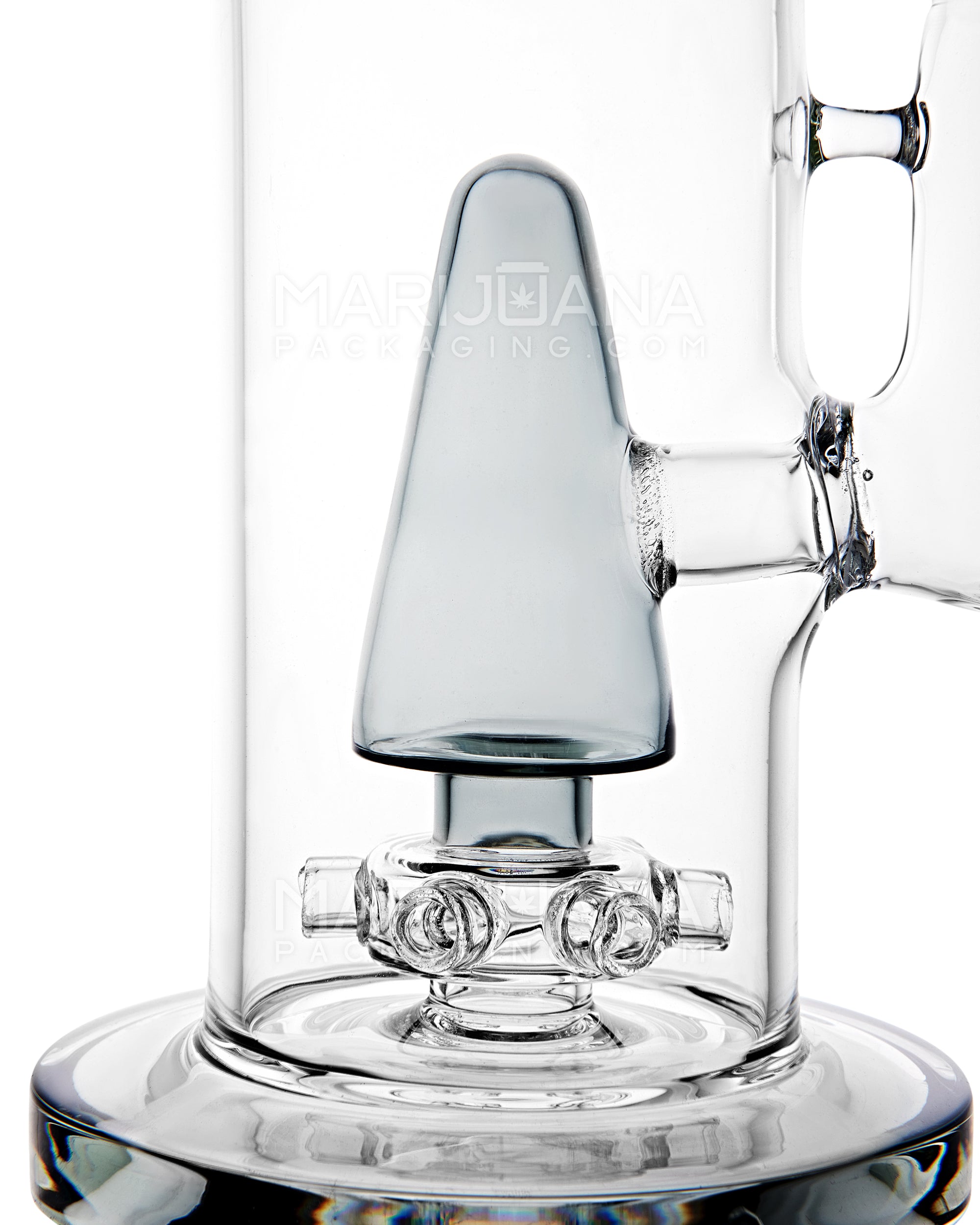 Straight Neck Showerhead Perc Glass Water Pipe w/ Ice Catcher & Thick Base | 15in Tall - 18mm Bowl - Black - 3