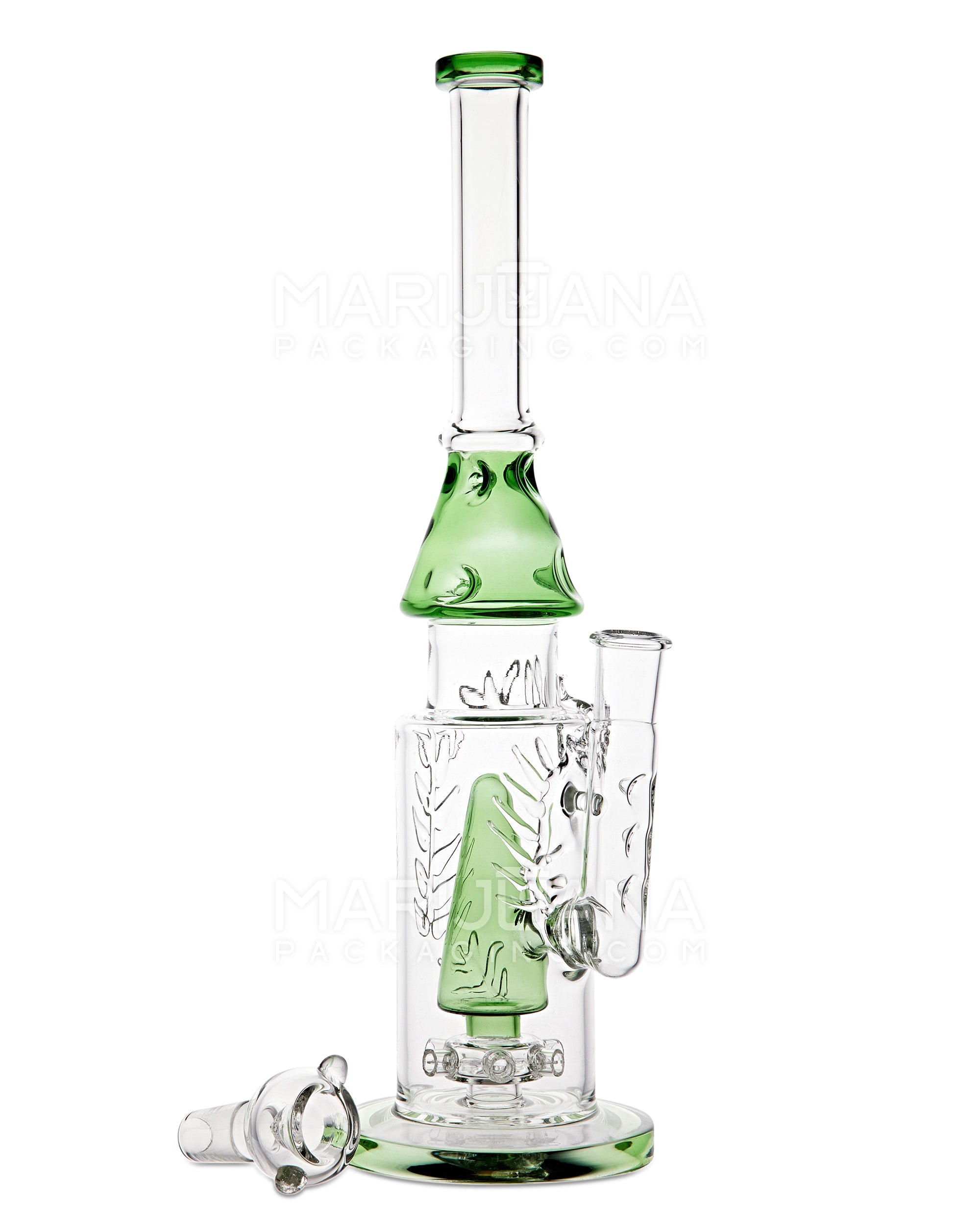 Straight Neck Showerhead Perc Olive Branch Glass Water Pipe w/ Ice Catcher & Thick Base | 15in Tall - 18mm Bowl - Green - 2