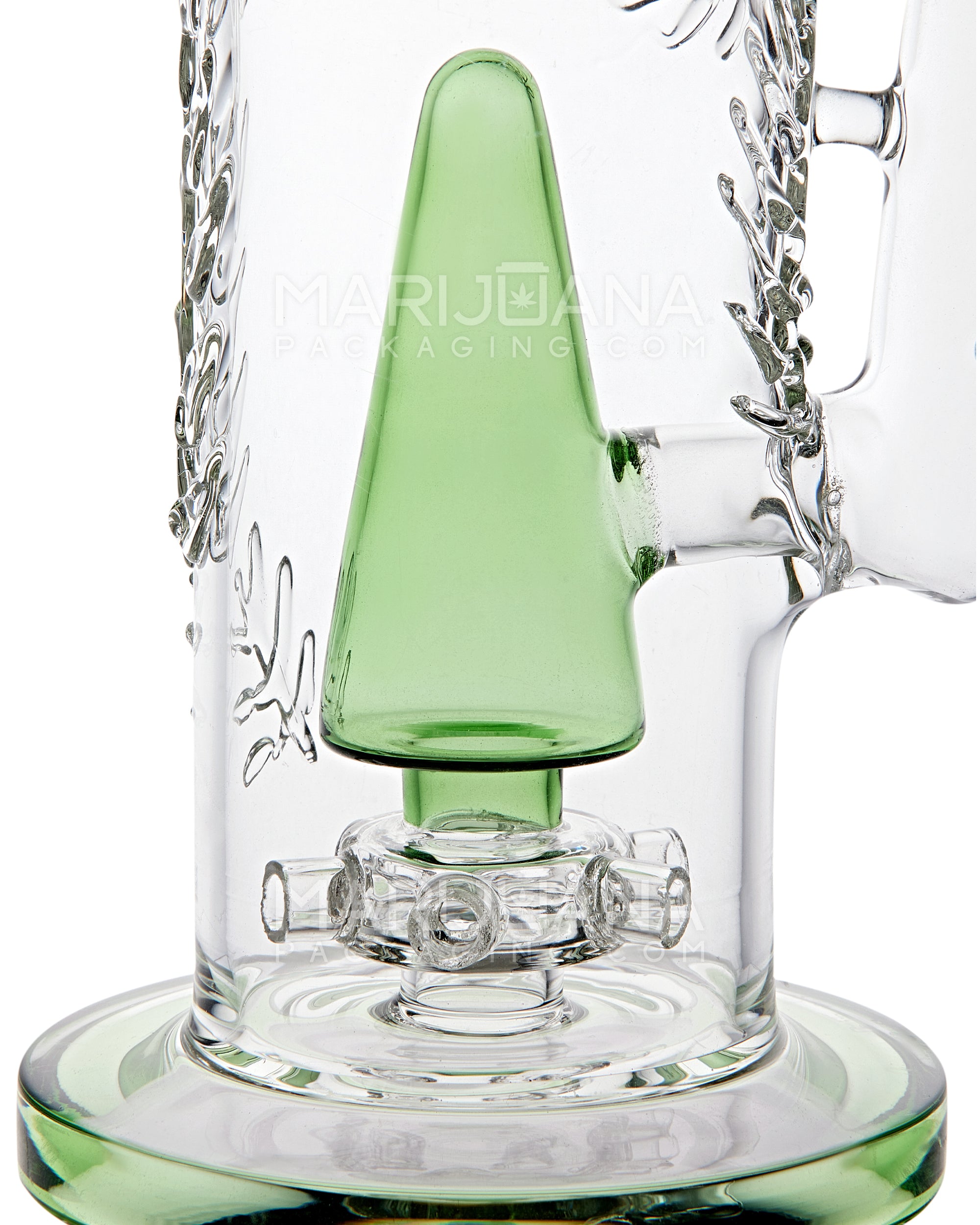 Straight Neck Showerhead Perc Olive Branch Glass Water Pipe w/ Ice Catcher & Thick Base | 15in Tall - 18mm Bowl - Green - 4
