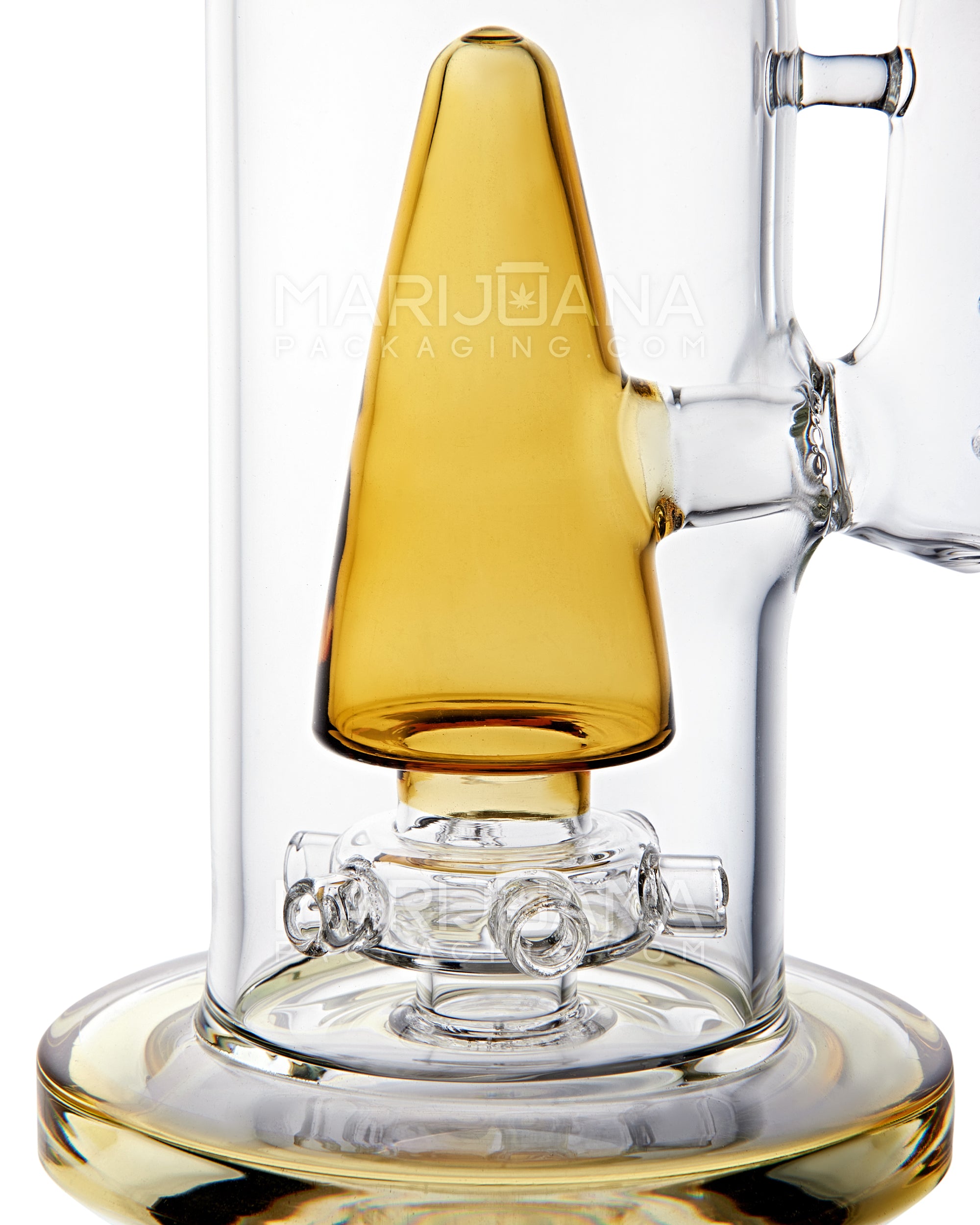 Straight Neck Showerhead Perc Glass Water Pipe w/ Ice Catcher & Thick Base | 15in Tall - 18mm Bowl - Yellow - 3