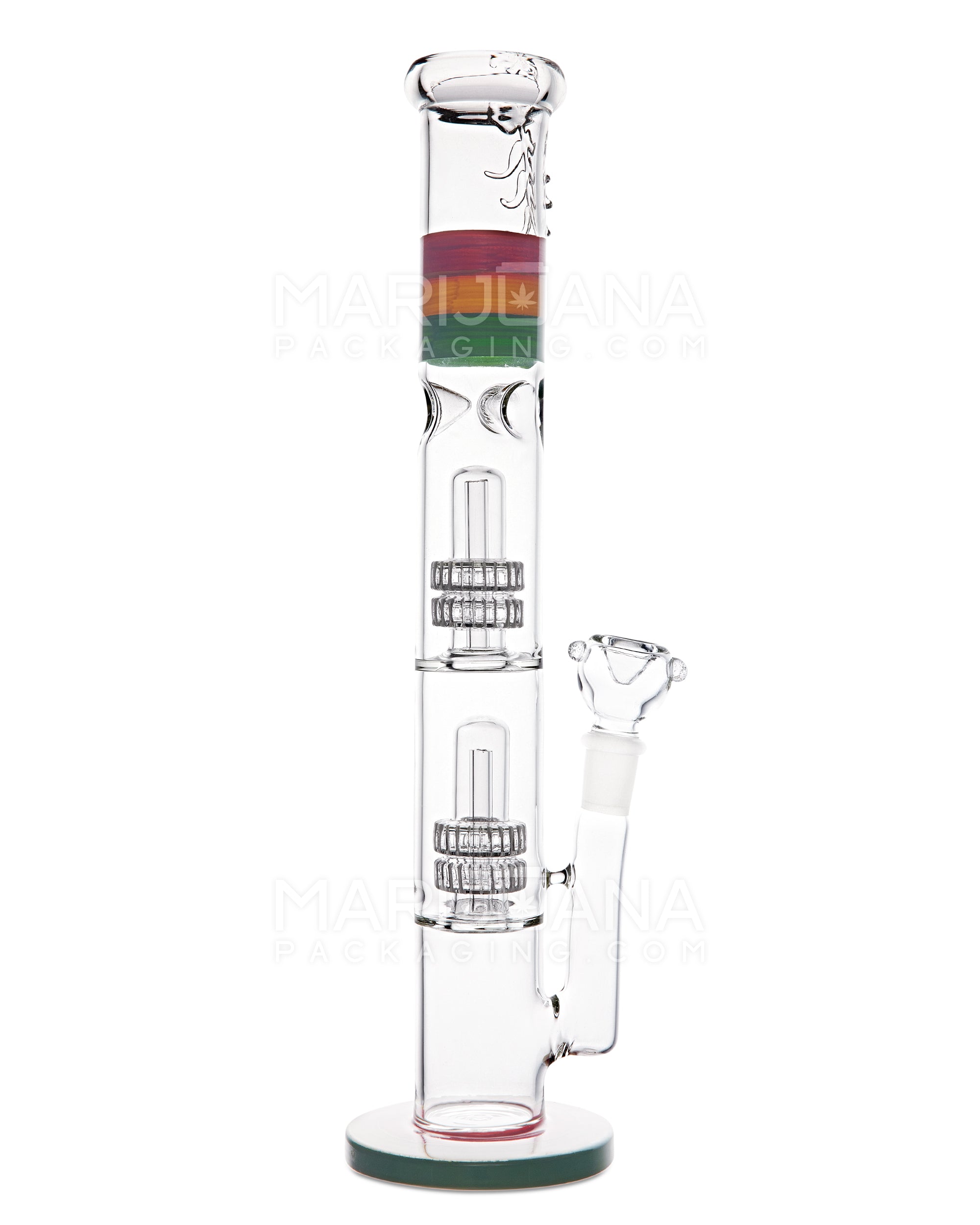 Double Chamber | Quad Matrix Perc Thick Glass Straight Water Pipe w/ Ice Catcher | 17in Tall - 18mm Bowl - Rasta - 1