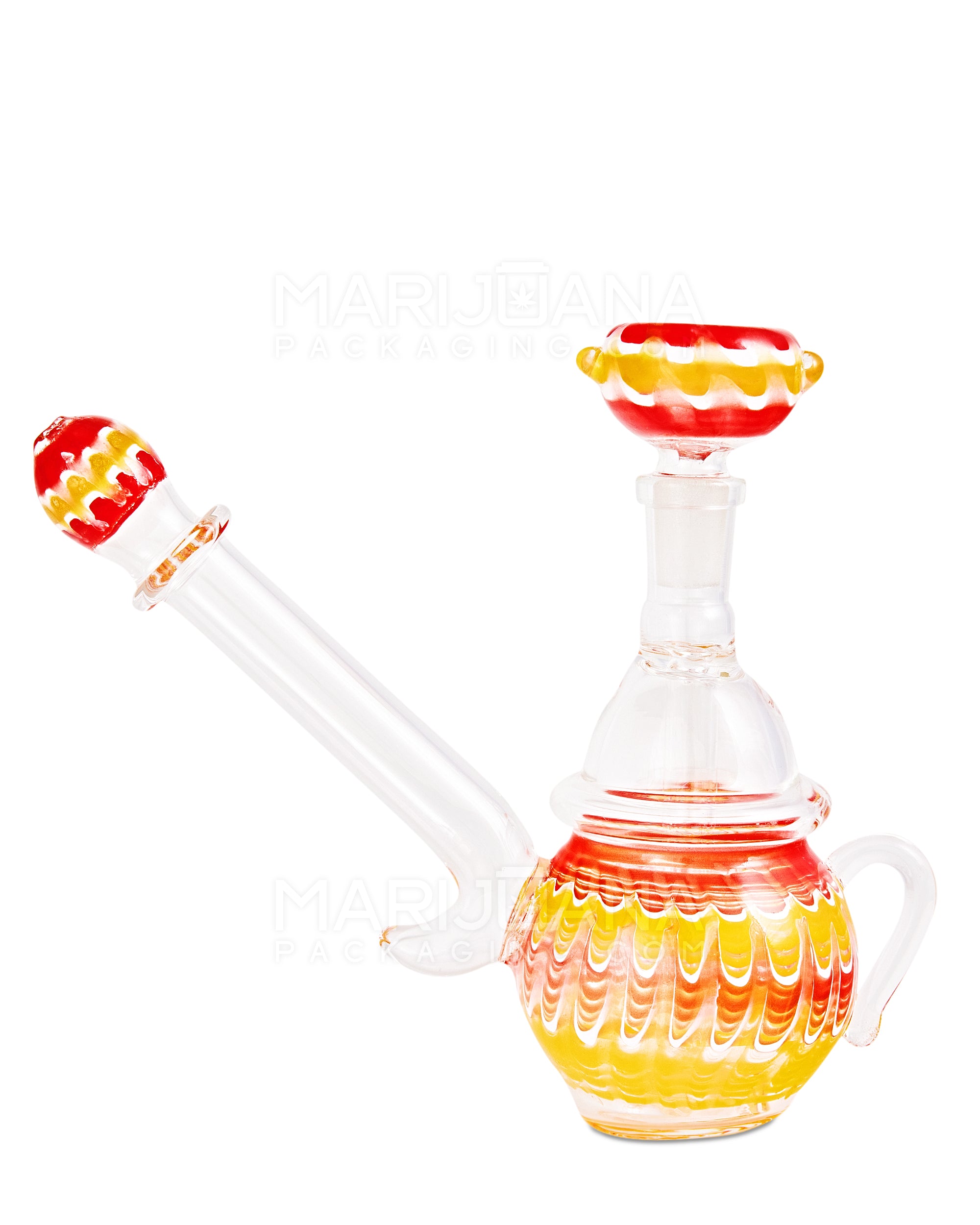 Straight Neck Raked Teapot Glass Water Pipe | 6in Tall - 14mm Bowl - Assorted - 1