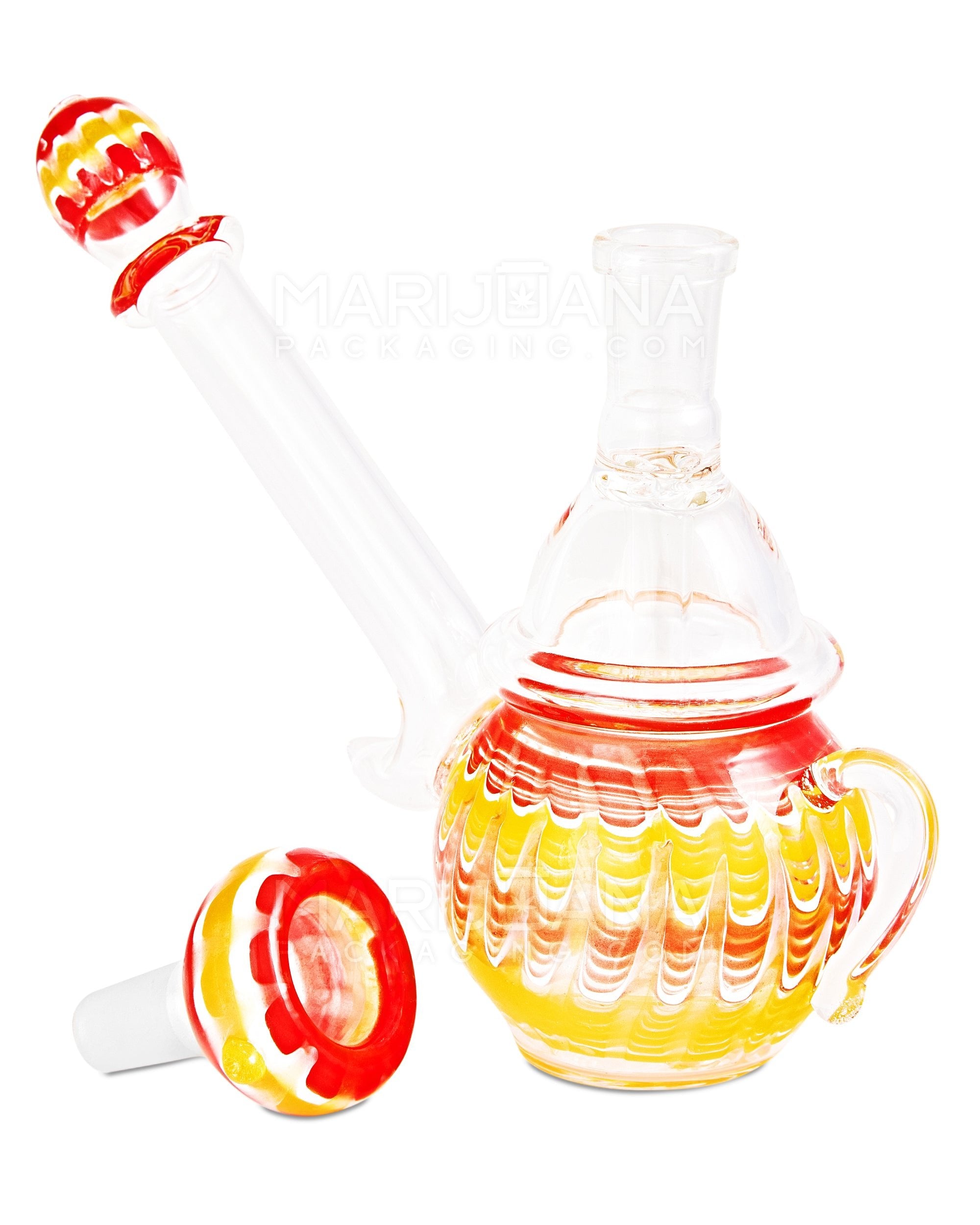 Straight Neck Raked Teapot Glass Water Pipe | 6in Tall - 14mm Bowl - Assorted - 2
