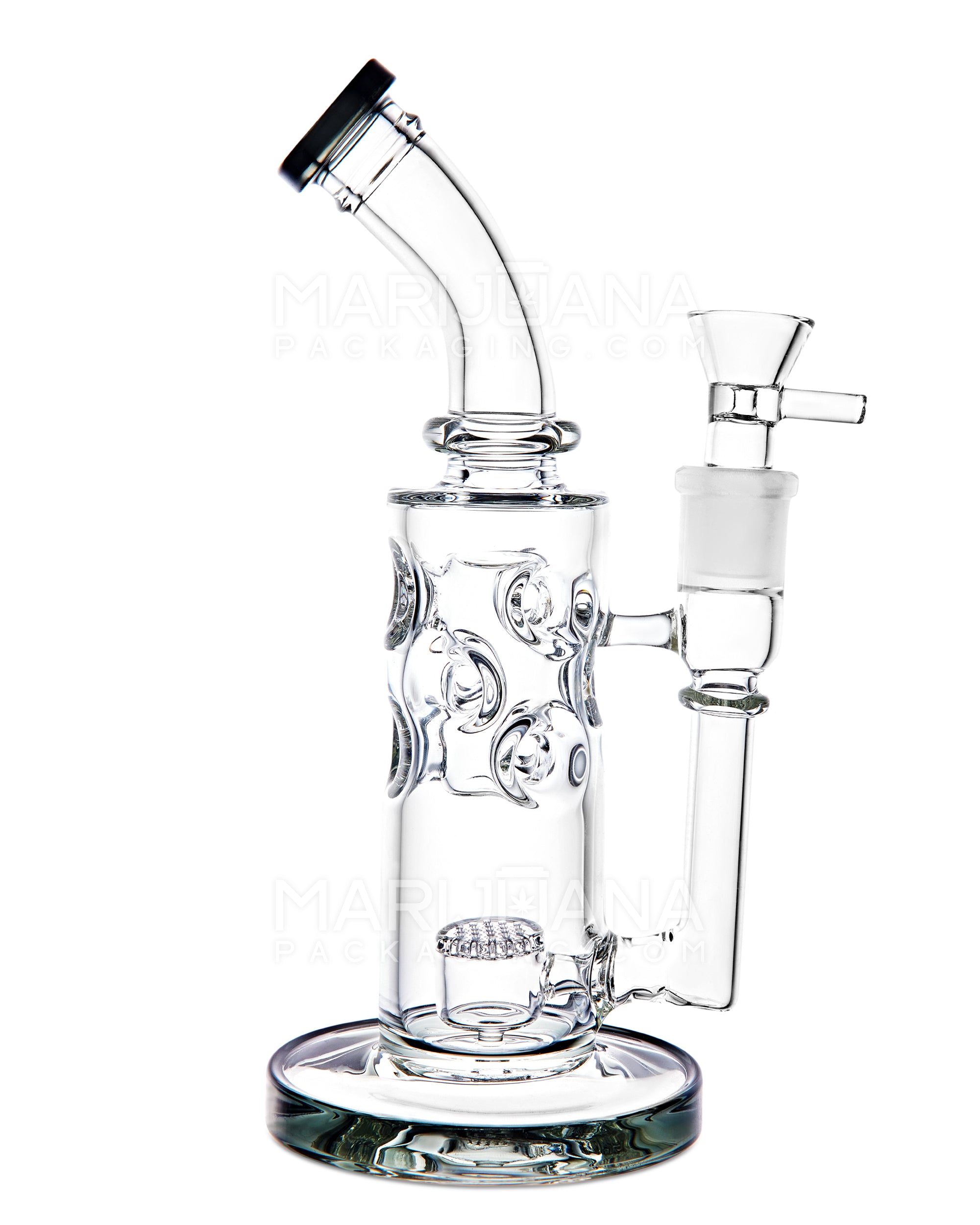 Bent Neck Honeycomb Perc Thick Glass Water Pipe w/ Ice Catcher | 10in Tall - 18mm Bowl - Smoke - 1