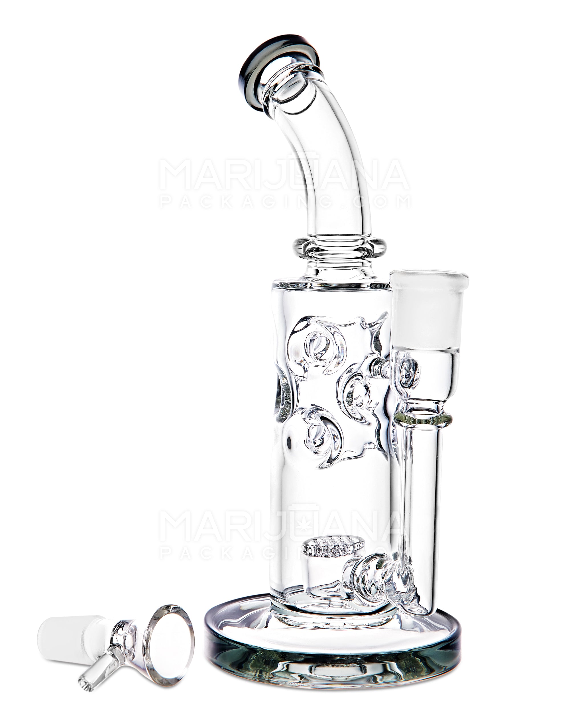 Bent Neck Honeycomb Perc Thick Glass Water Pipe w/ Ice Catcher | 10in Tall - 18mm Bowl - Smoke - 2
