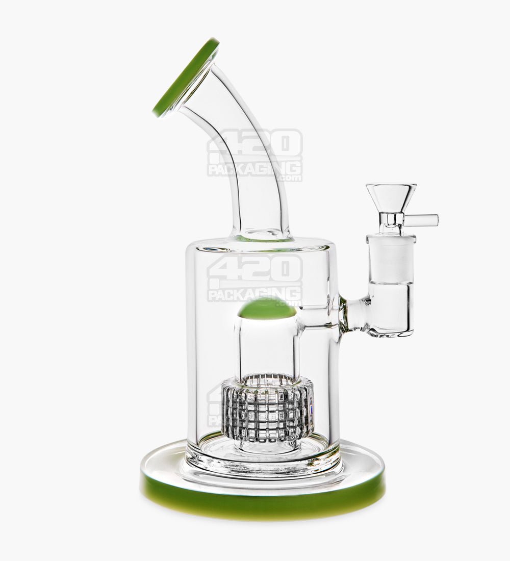 Bent Neck Glass Water Pipe w/ Matrix Perc | 9in Tall - 14mm Bowl - Slime - 1