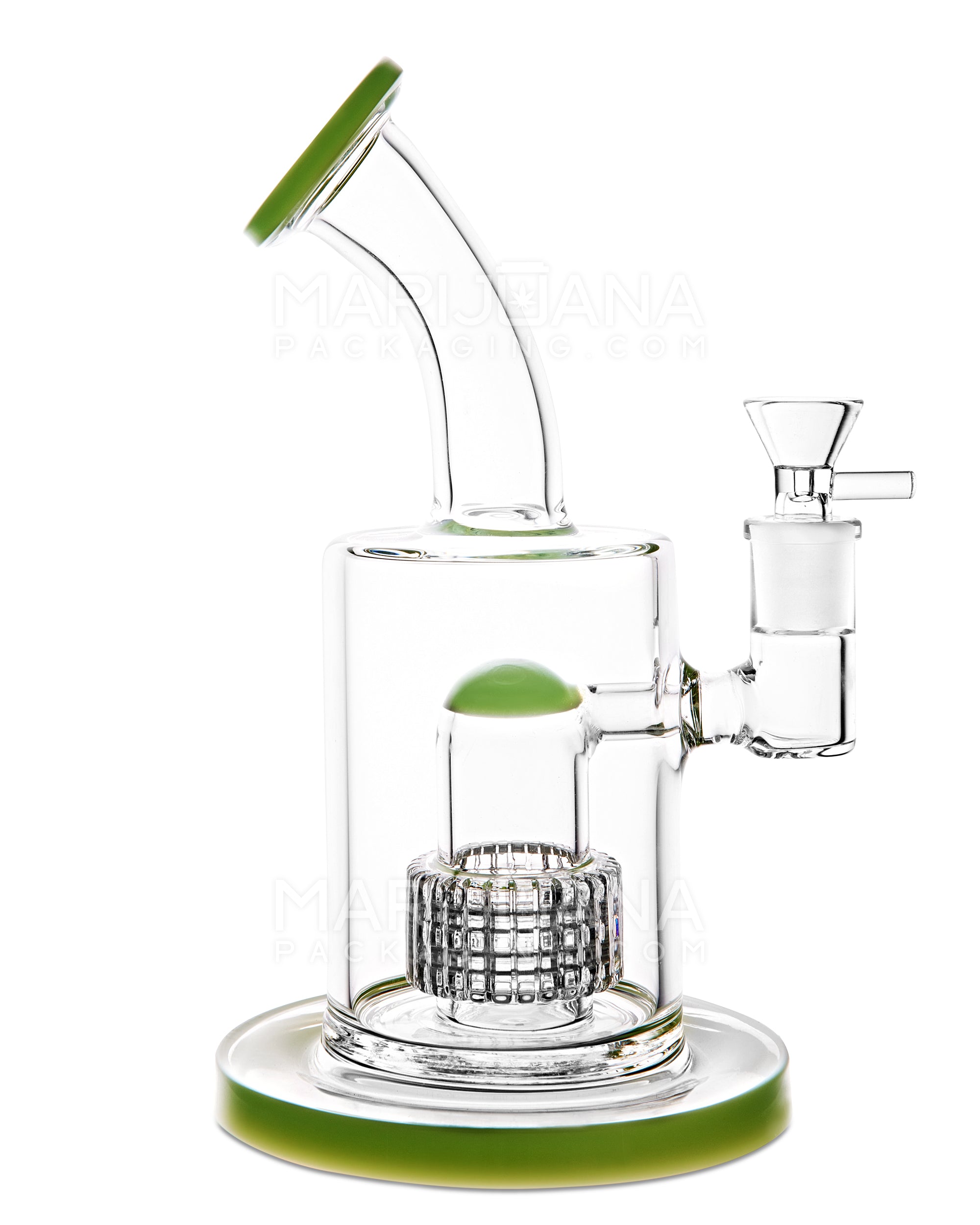 Bent Neck Matrix Perc Glass Water Pipe w/ Thick Base | 9in Tall - 14mm Bowl - Slime - 1