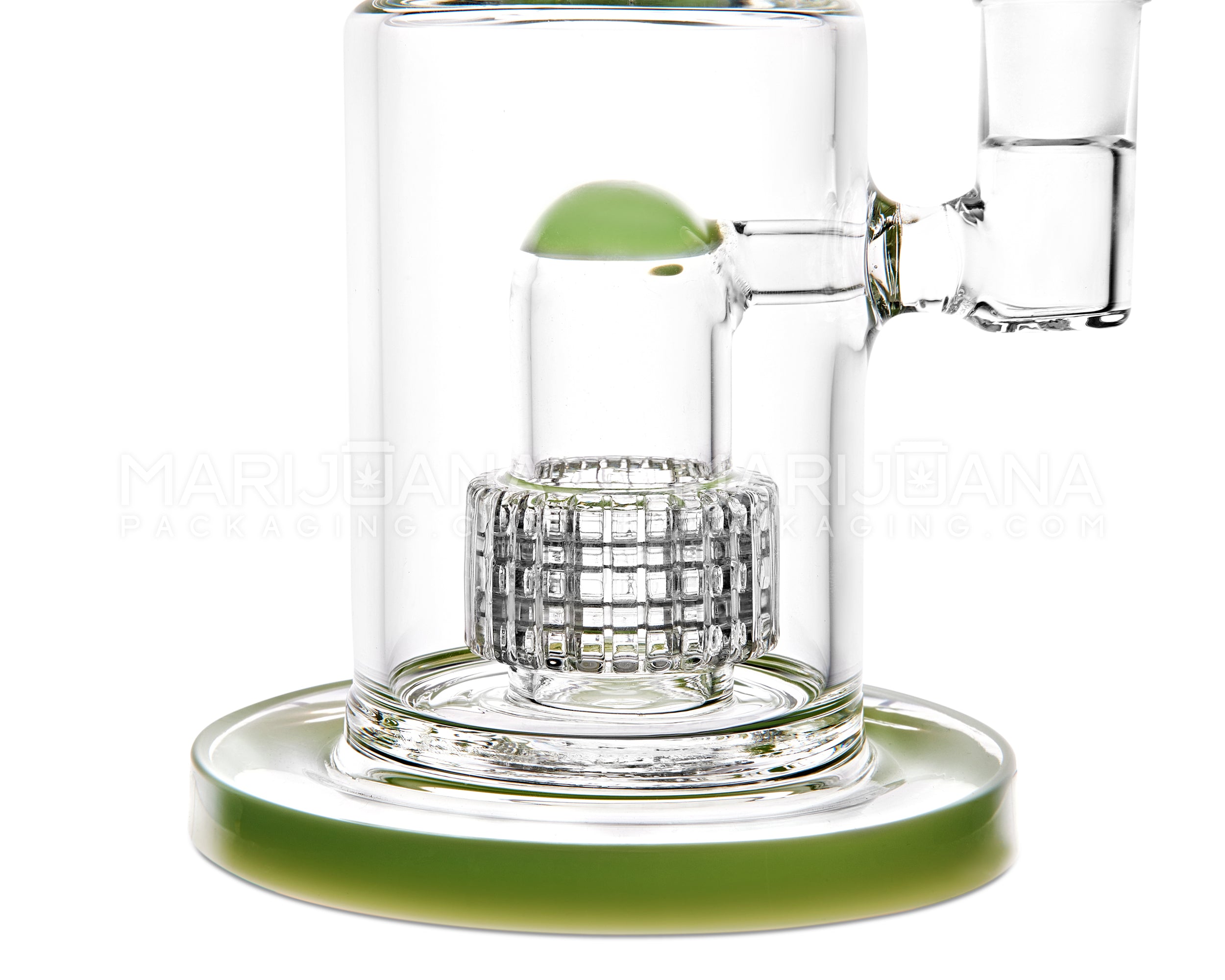 Bent Neck Matrix Perc Glass Water Pipe w/ Thick Base | 9in Tall - 14mm Bowl - Slime - 3