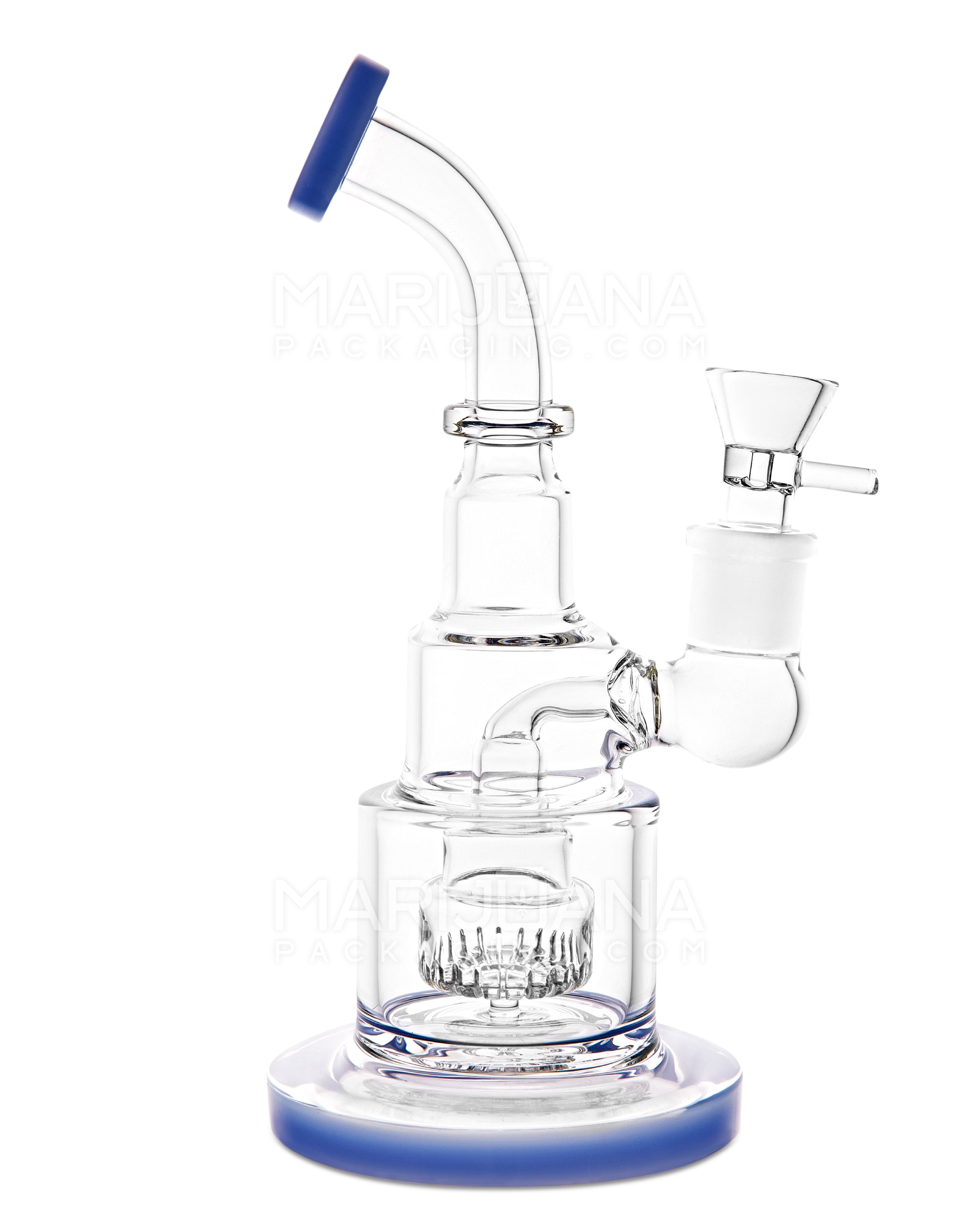 Bent Neck Showerhead Perc Glass Water Pipe w/ Thick Base | 9in Tall - 18mm Bowl - Blue - 1