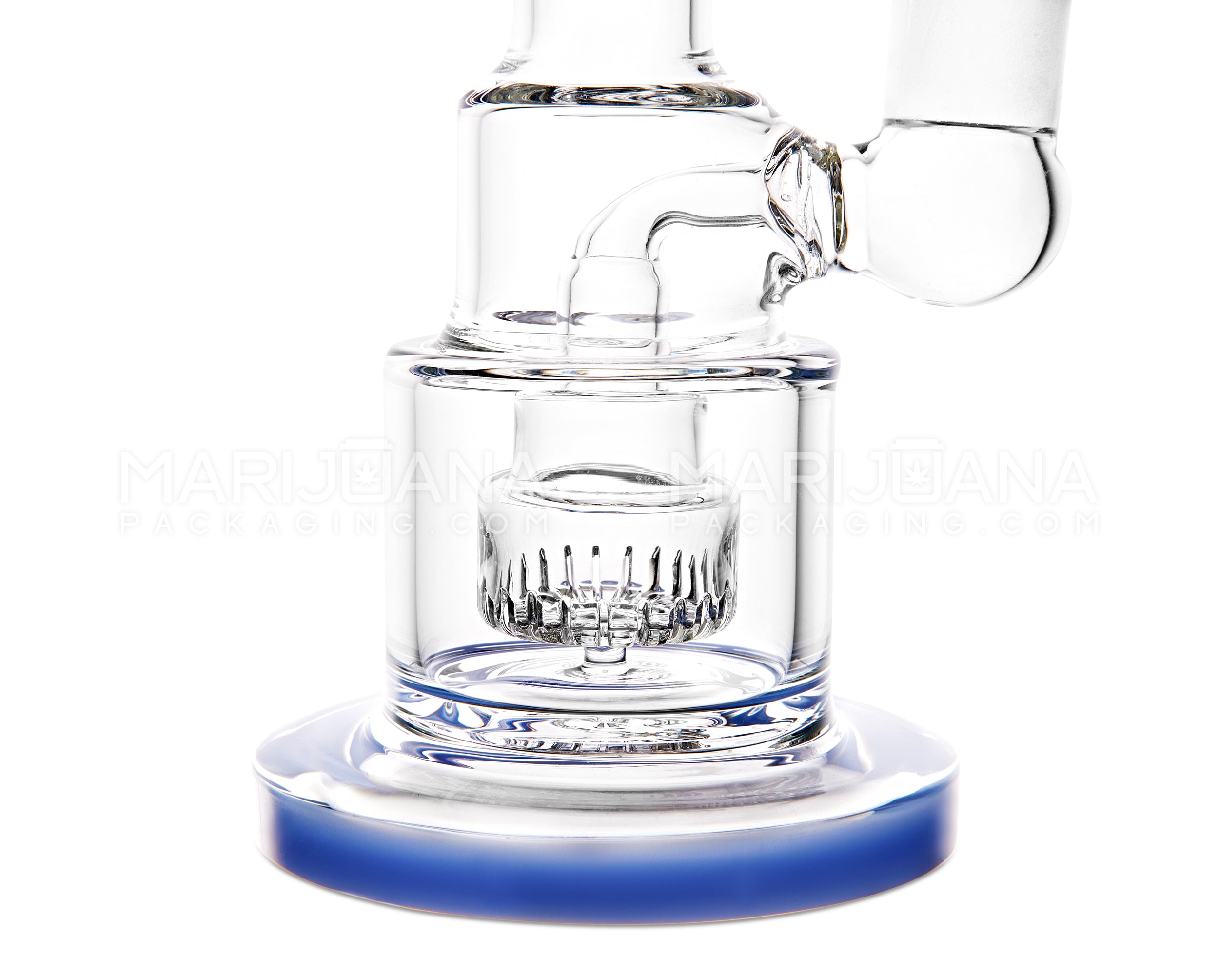 Bent Neck Showerhead Perc Glass Water Pipe w/ Thick Base | 9in Tall - 18mm Bowl - Blue - 3